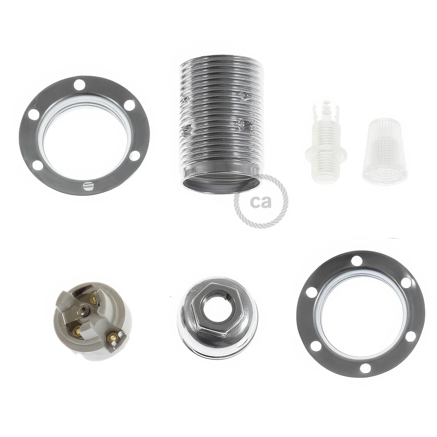 E14 metal lamp holder kit with double ring for lampshade – Silver - Image 2