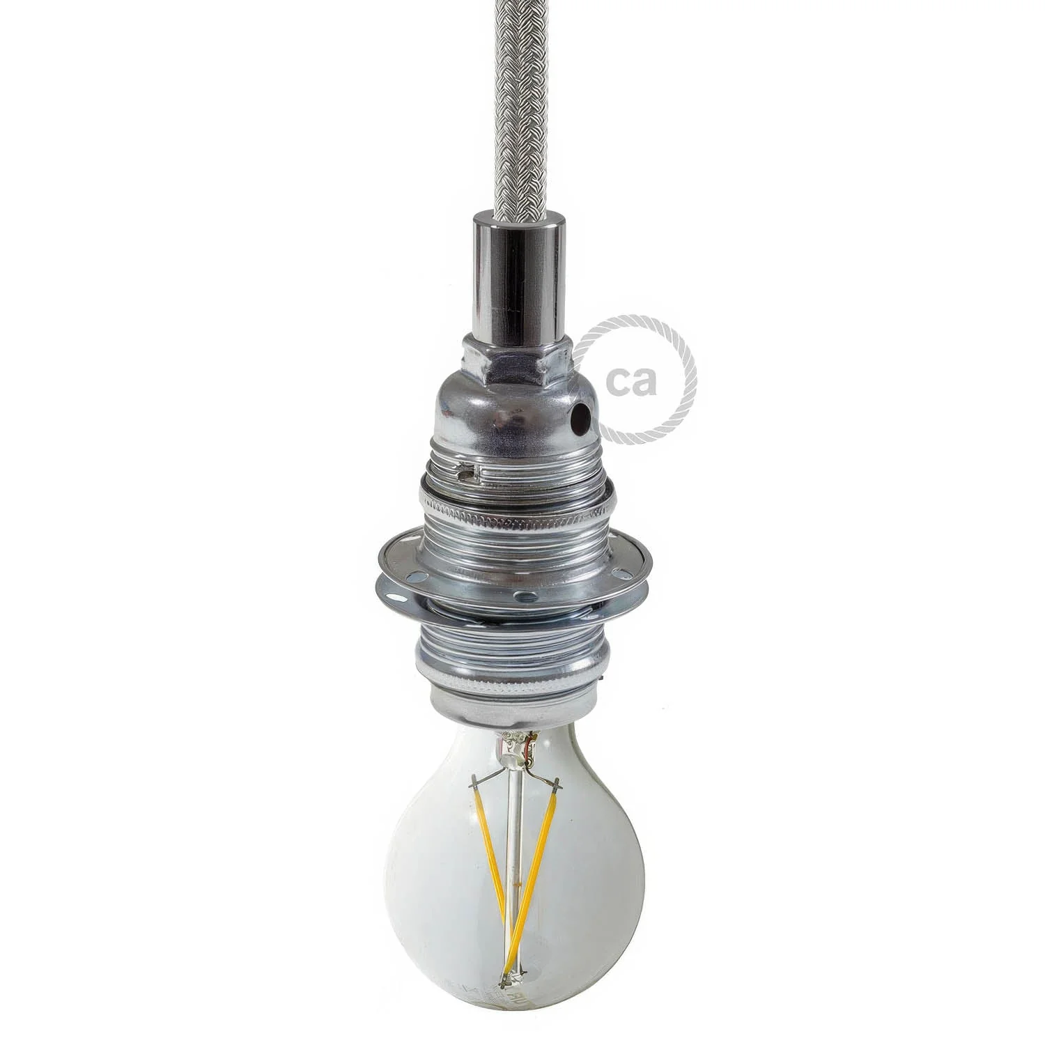 E14 metal lamp holder kit with double ring for lampshade – Silver - Image 4