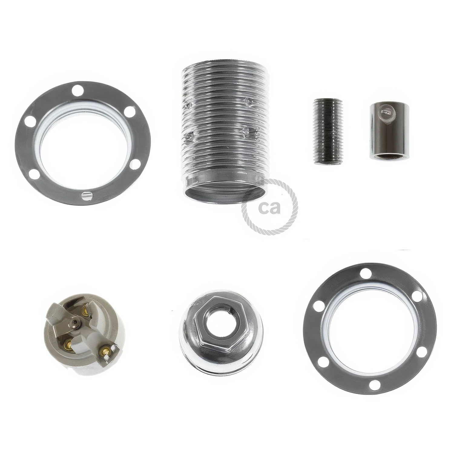 E14 metal lamp holder kit with double ring for lampshade – Silver - Image 5