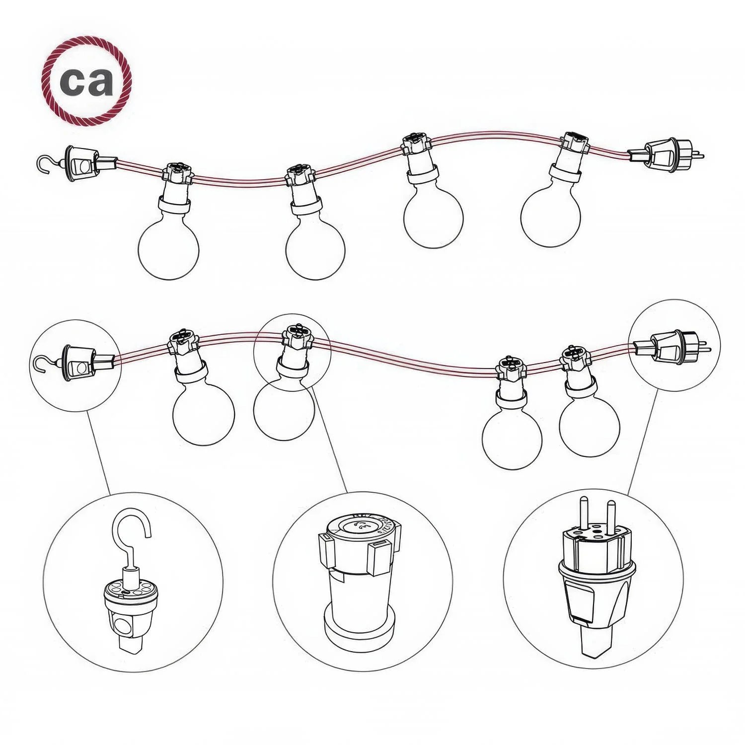 E27 lamp holder for Lumet string lights system in black thermoplastic - Image 5