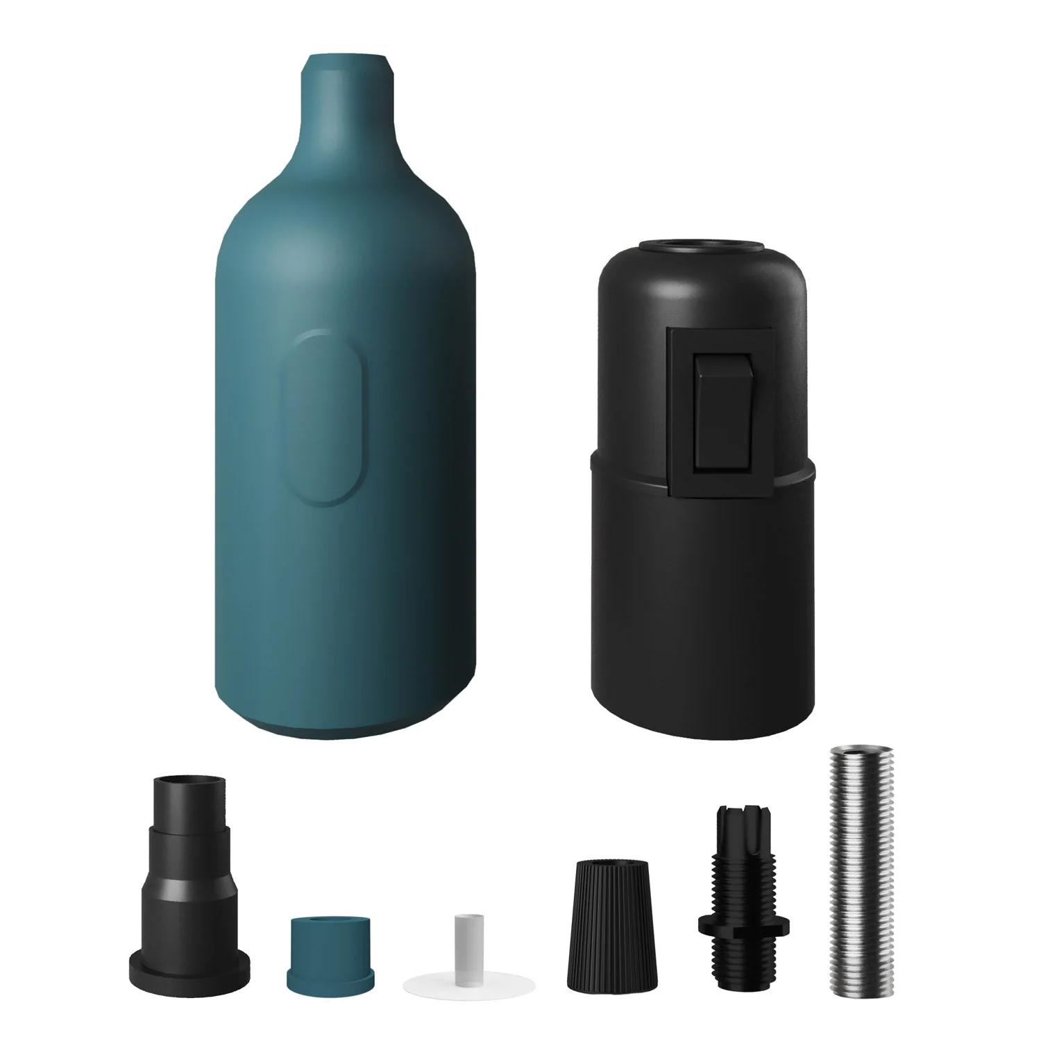 E27 silicone lamp holder kit with hidden switch and cable clamp - Petrol blue - Image 2