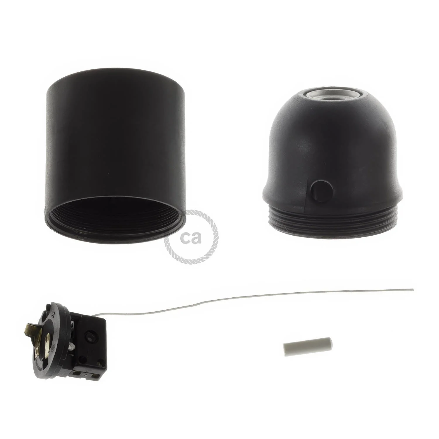 E27 thermoplastic lamp holder kit with pull switch - Black - Image 2