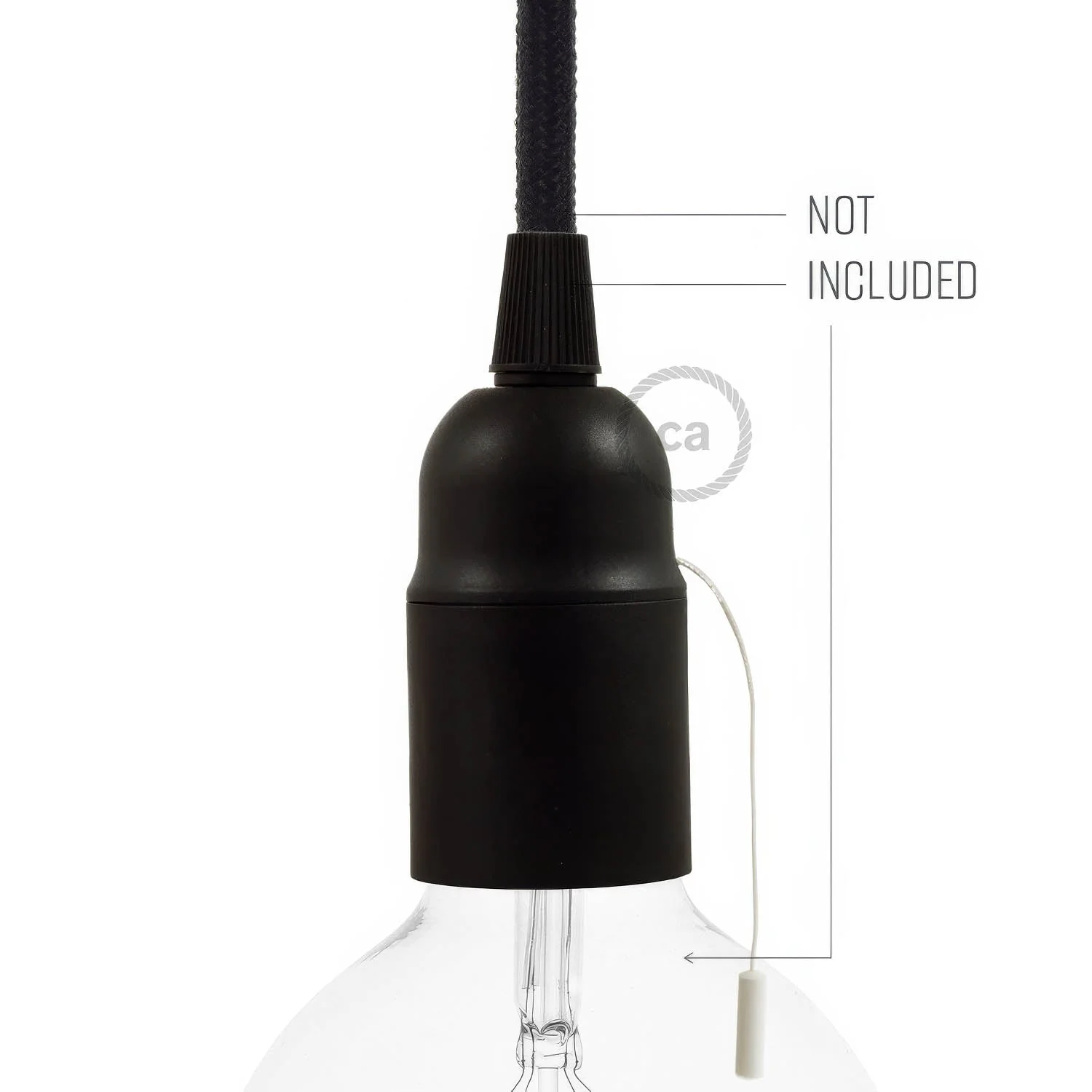 E27 thermoplastic lamp holder kit with pull switch - Black - Image 3