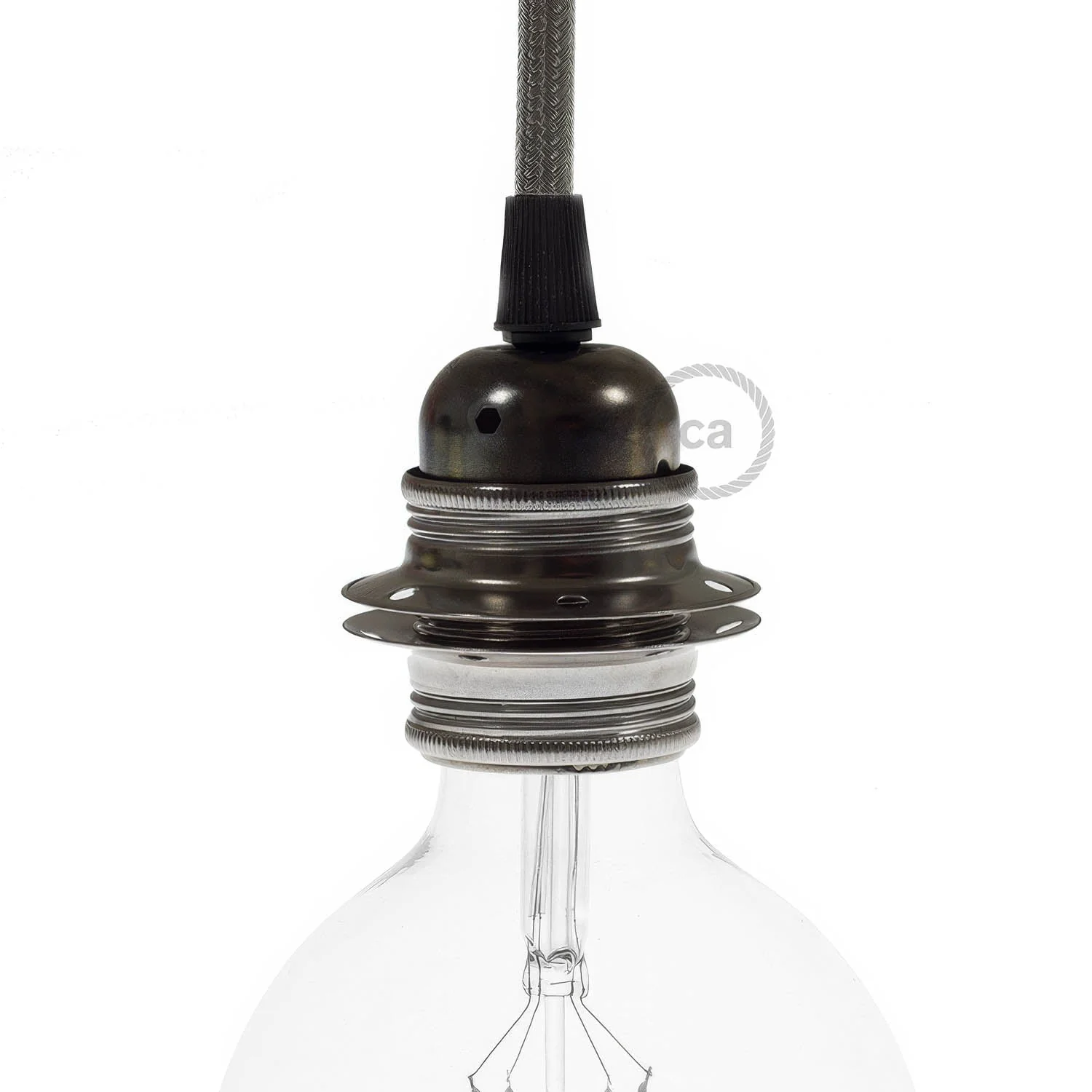 E27 metal lamp holder kit with double ring for lampshade - Pearl black