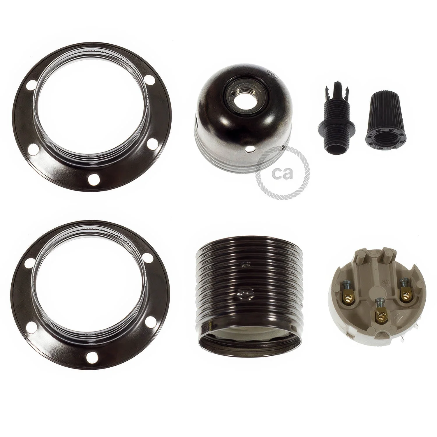 E27 metal lamp holder kit with double ring for lampshade - Pearl black - Image 2