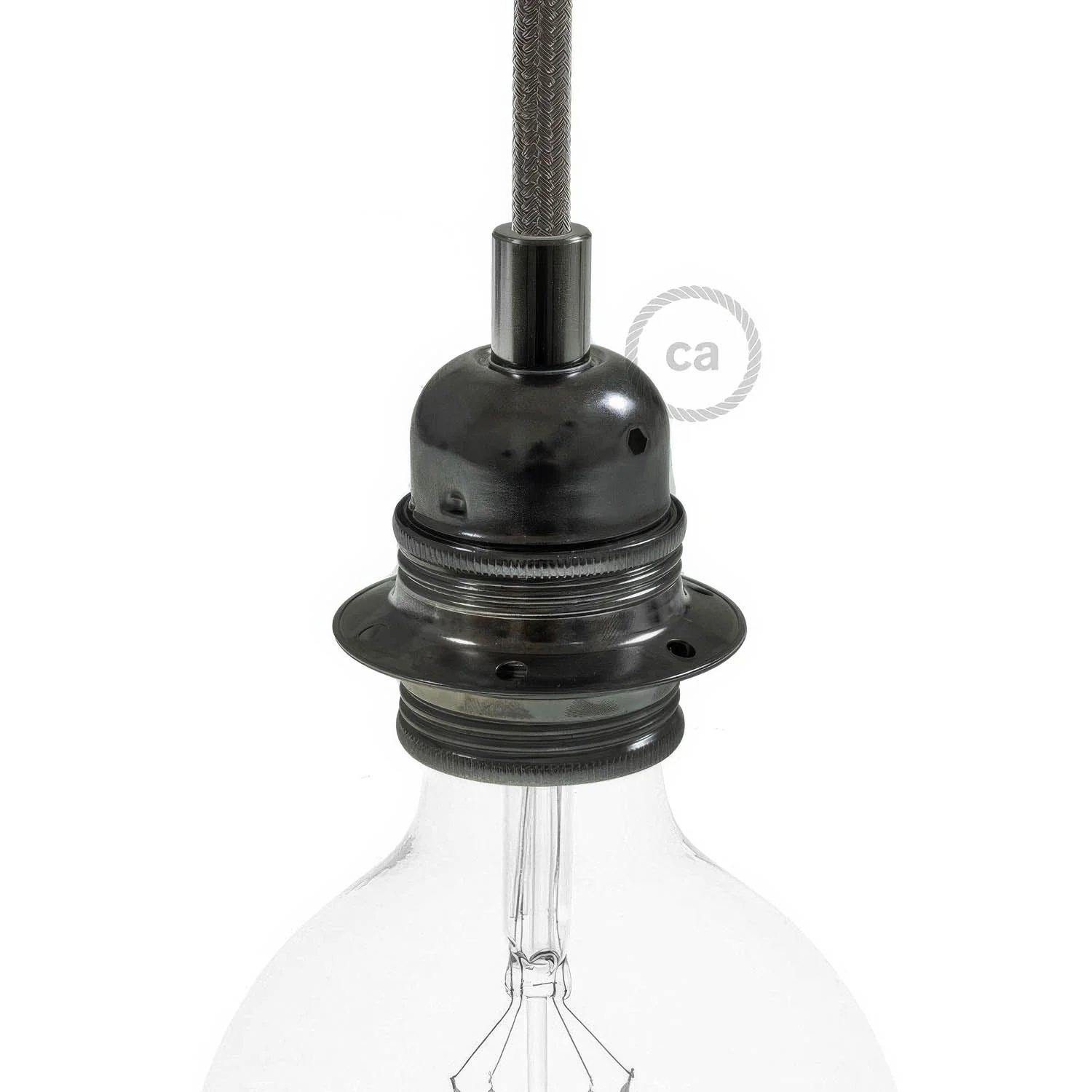 E27 metal lamp holder kit with double ring for lampshade - Pearl black - Image 4