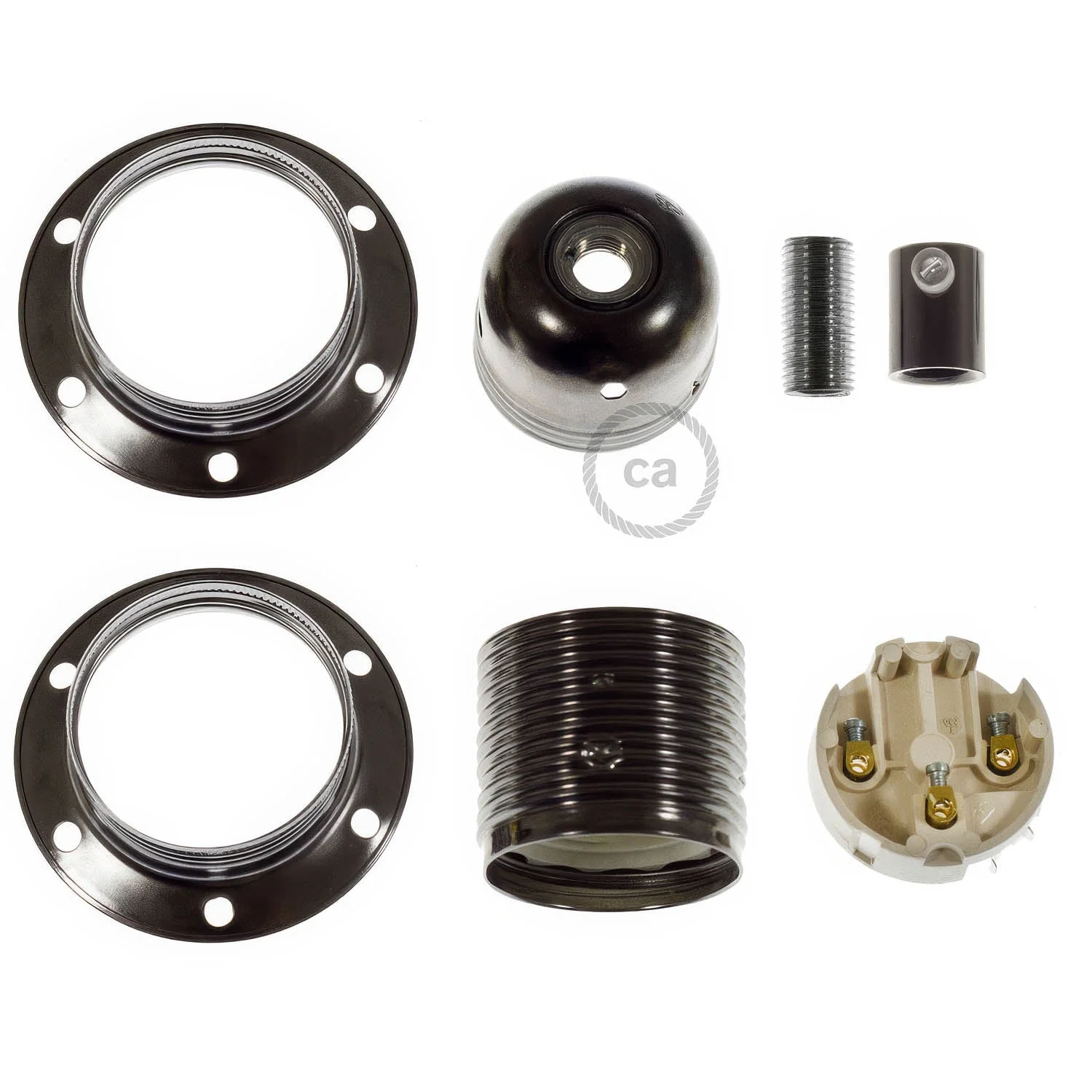 E27 metal lamp holder kit with double ring for lampshade - Pearl black - Image 5