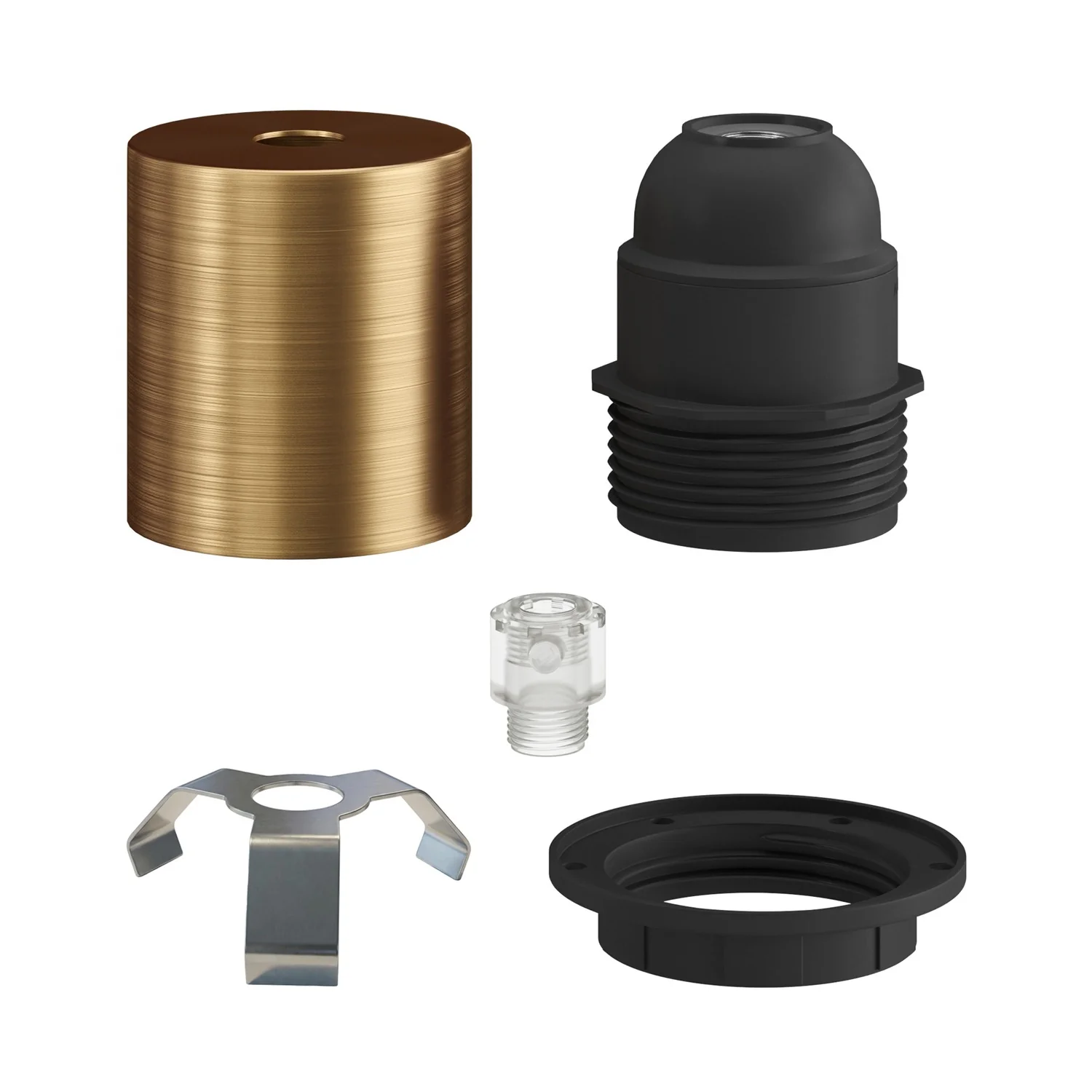 E27 semi-threaded metal lamp holder kit with concealed cable clamp - Satin bronze - Image 2