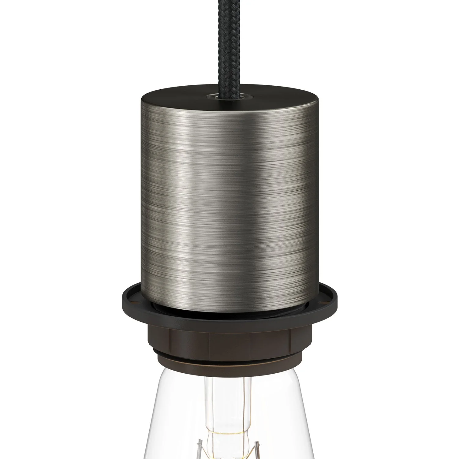 E27 semi-threaded metal lamp holder kit with hidden cable clamp - Satin titanium