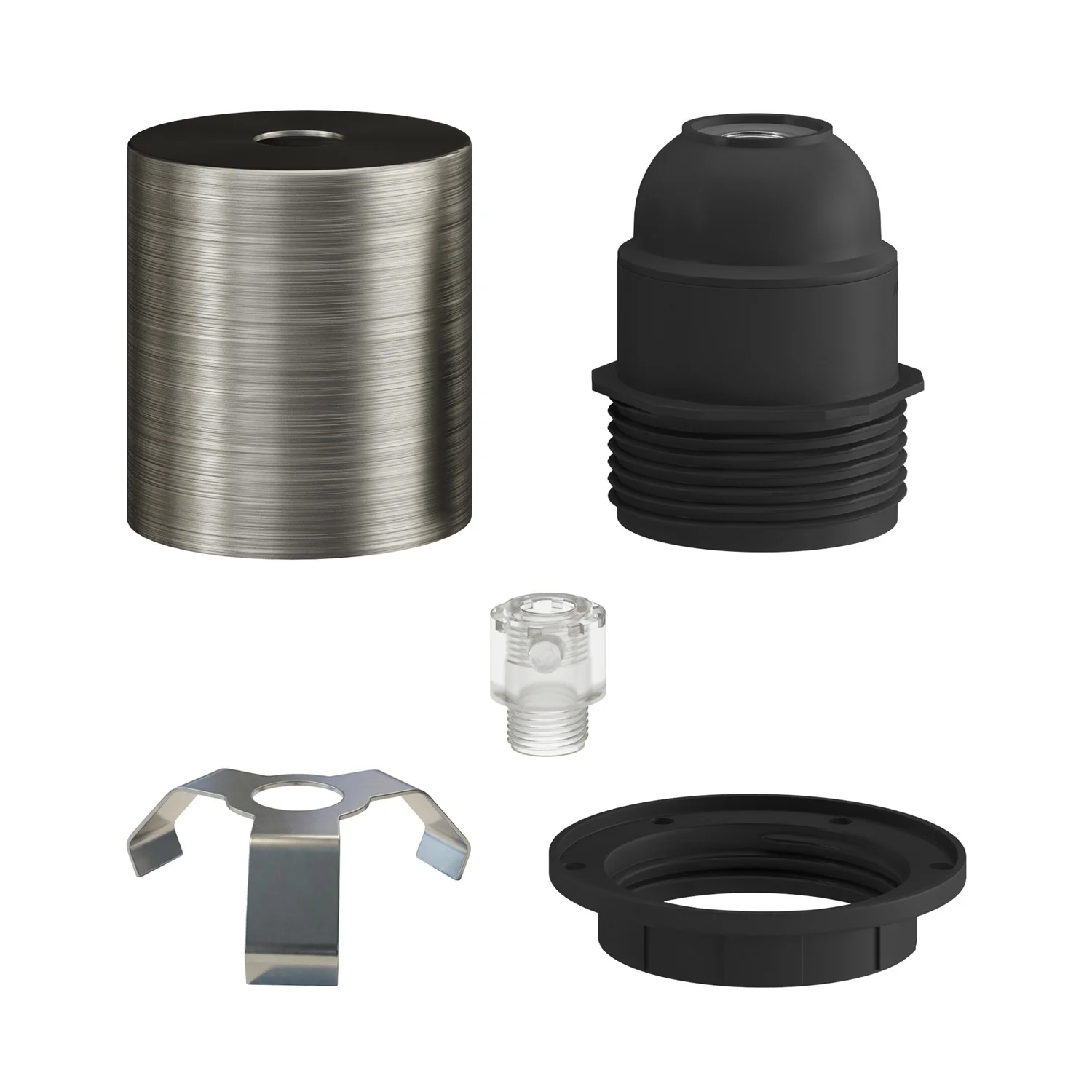E27 semi-threaded metal lamp holder kit with hidden cable clamp - Satin titanium - Image 2