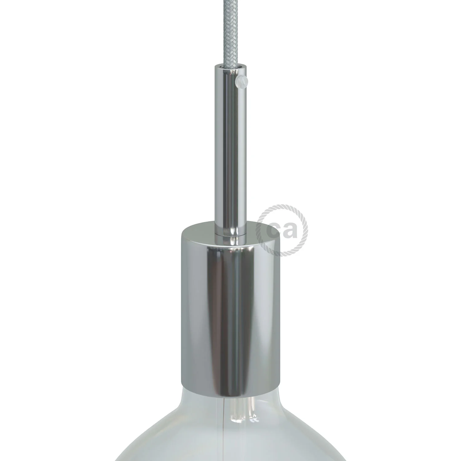 Cylindrical E27 lamp holder kit in metal with 7 cm cable clamp - Chrome