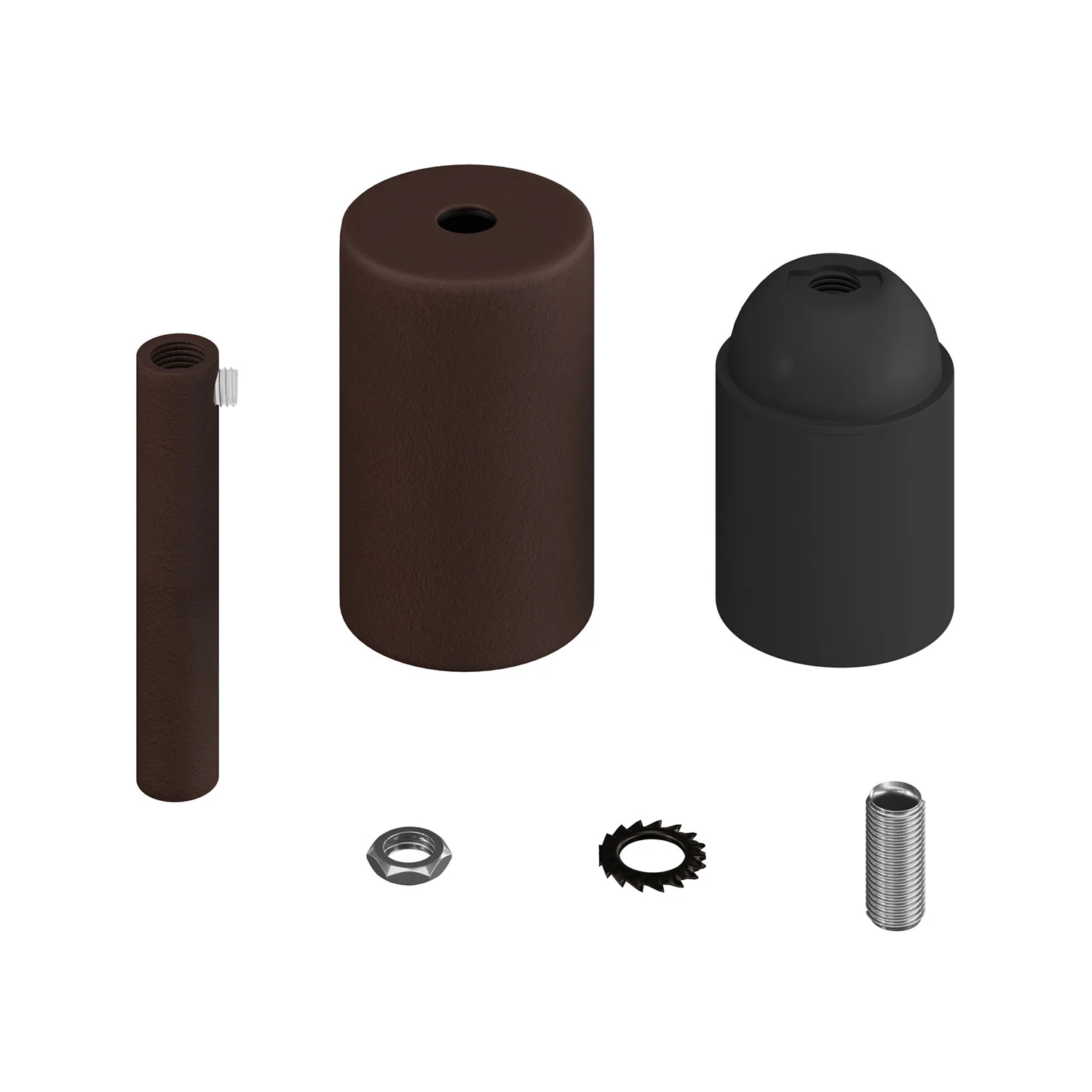 E27 cylindrical metal lamp holder kit with 7 cm cable clamp - Dark painted rust - Image 2