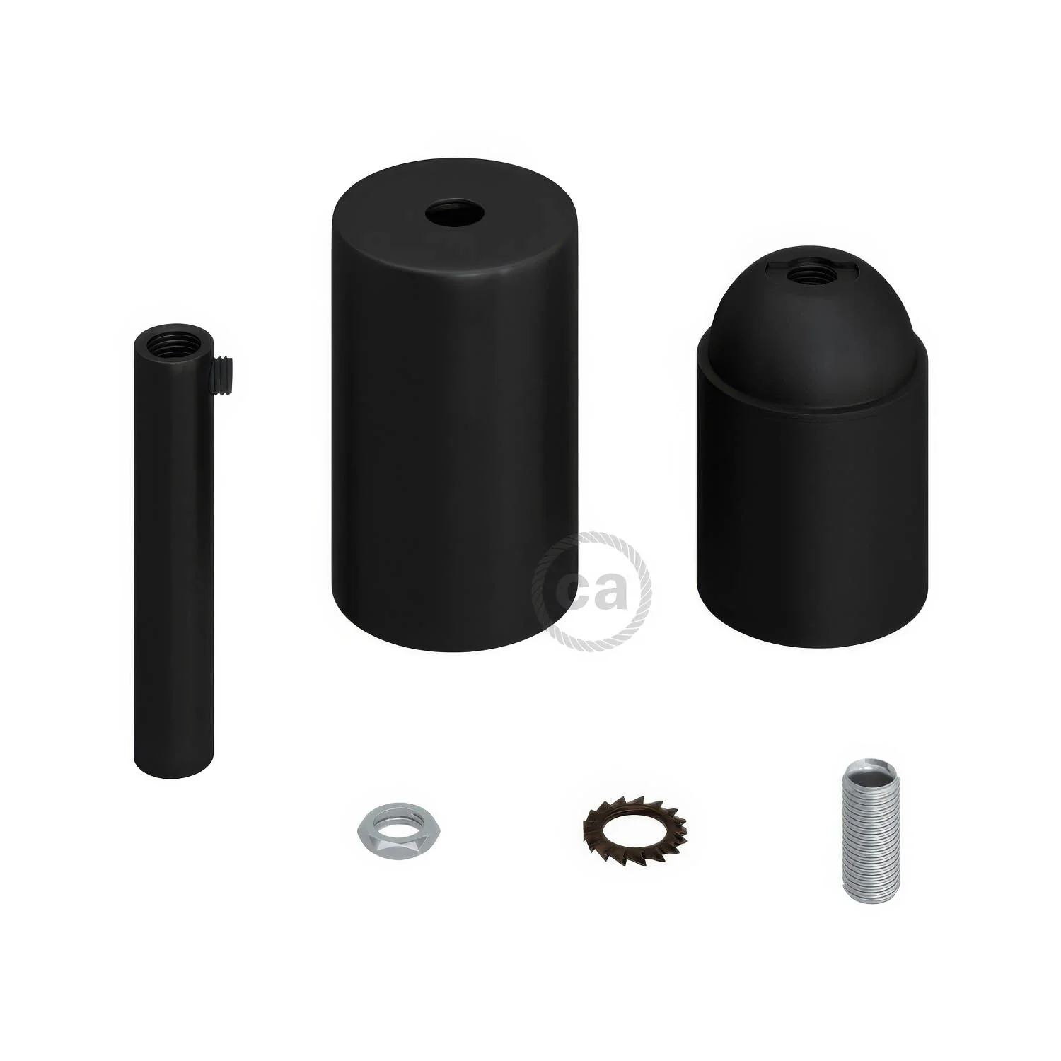 Cylindrical E27 lamp holder kit in metal with 7 cm cable clamp - Black - Image 2