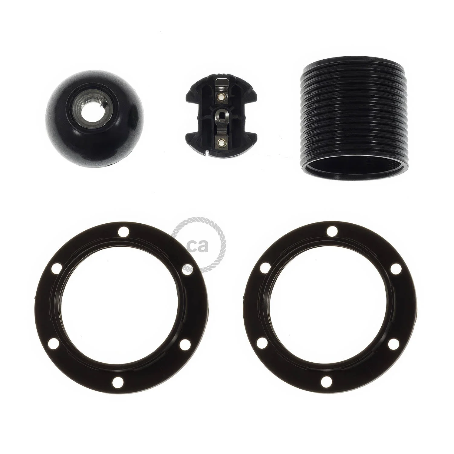 E27 bakelite lamp holder kit with double ring for lampshade - Black - Image 2
