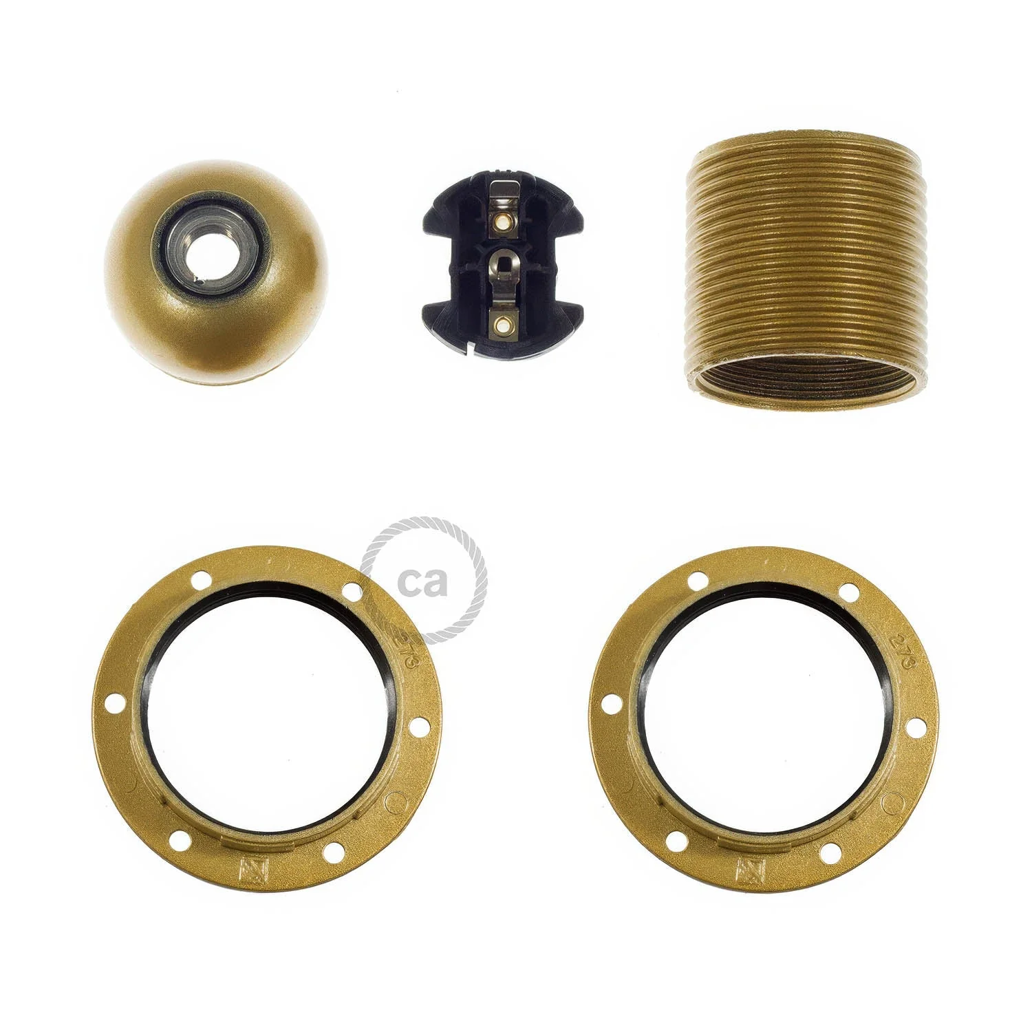 E27 bakelite lamp holder kit with double ring for lampshade - Gold - Image 2