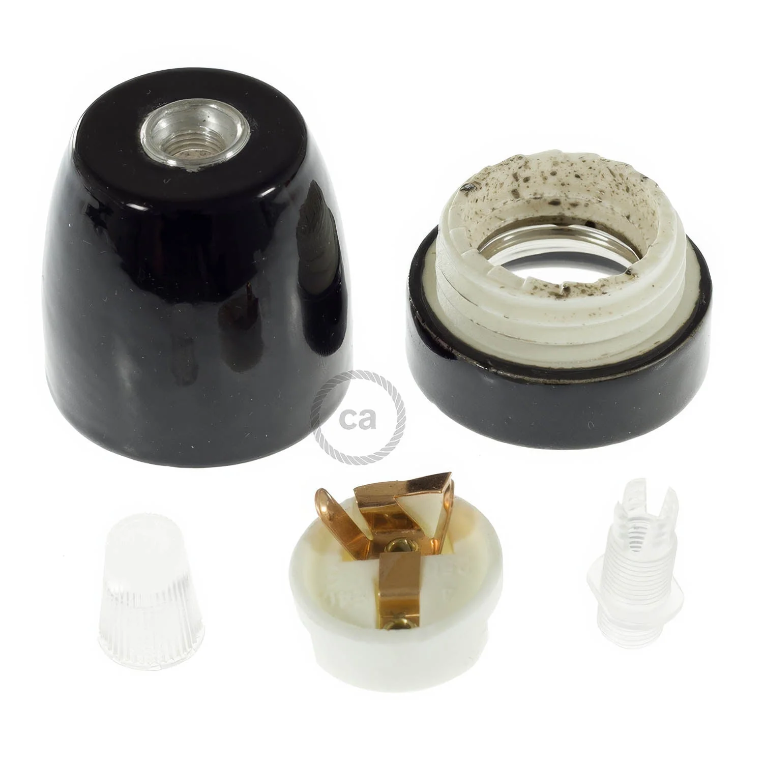 E27 porcelain lamp holder kit – Black - Image 2