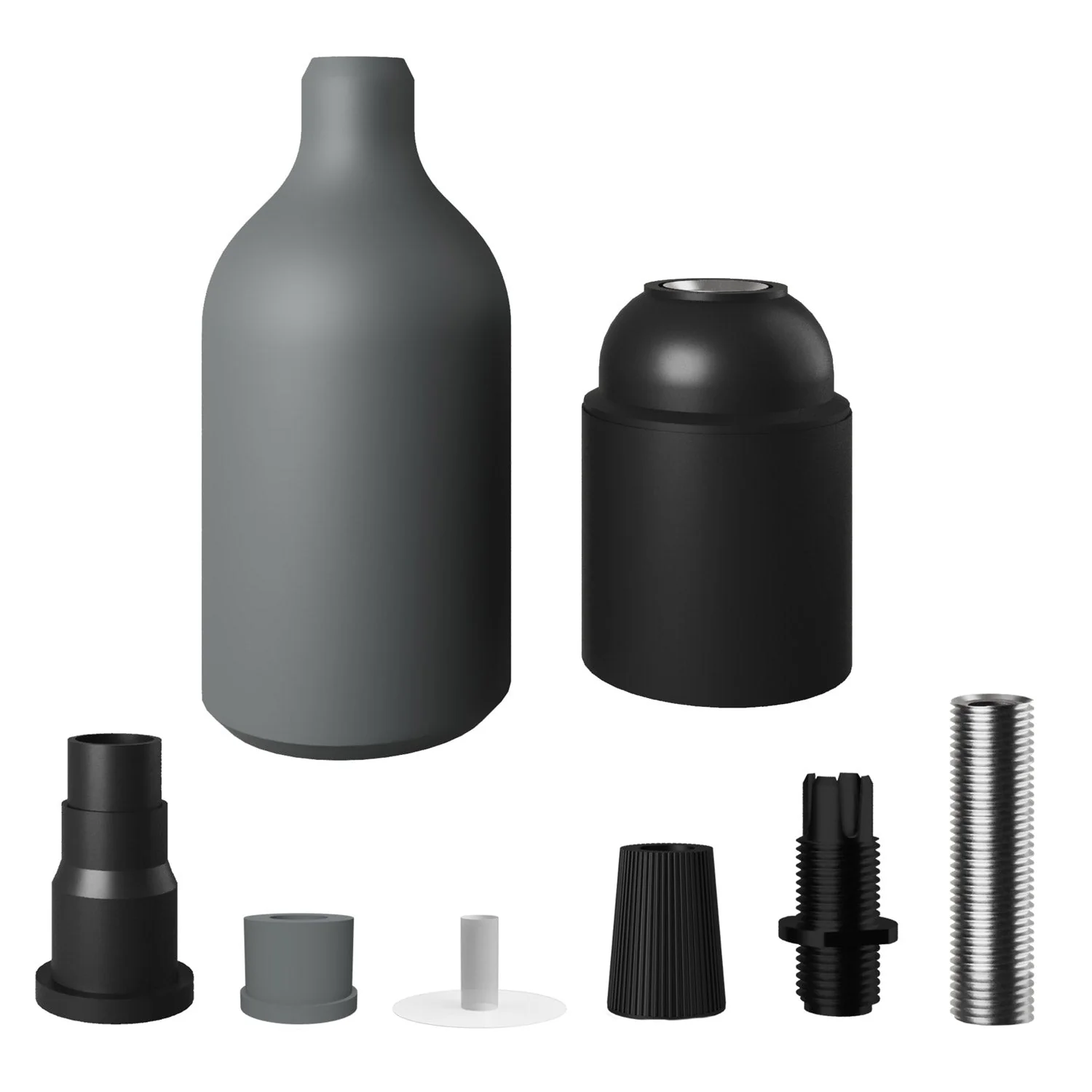 E27 silicone lamp holder kit with hidden cable clamp - Grey - Image 2