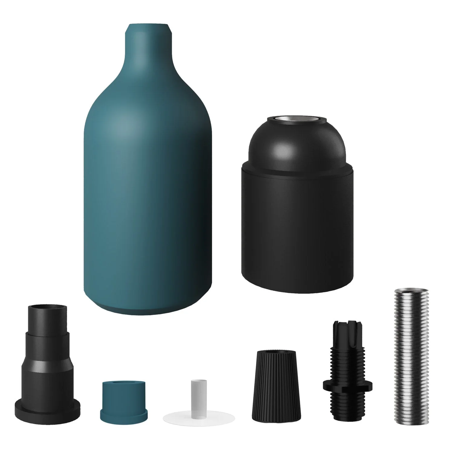 E27 silicone lamp holder kit with hidden cable clamp - Petrol Blue - Image 2