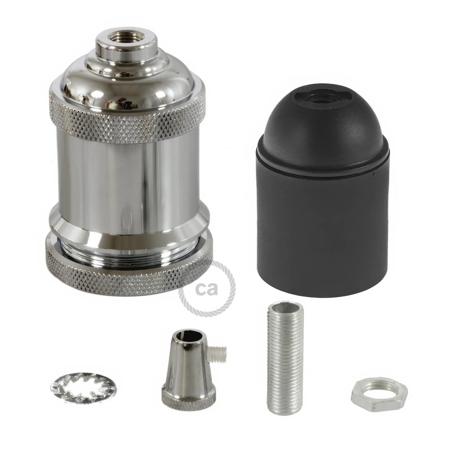 E27 vintage aluminium lamp holder kit - Chrome - Image 2