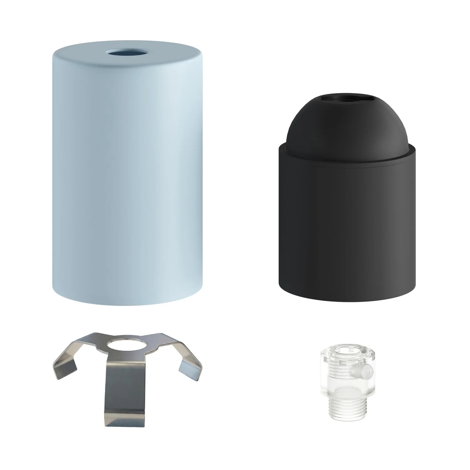 Pastel metal E27 lamp holder kit with hidden cable clamp - Sugar paper blue - Image 2