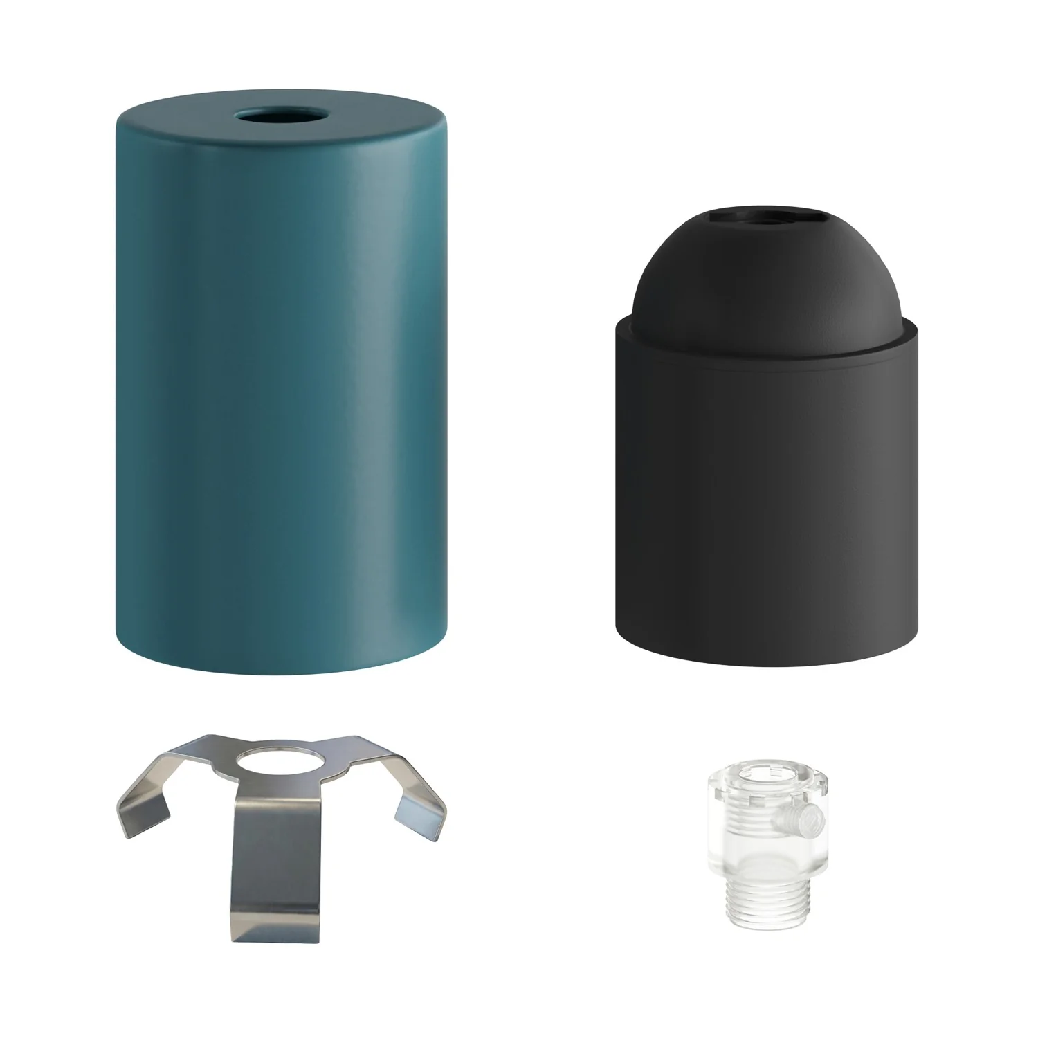 E27 Pastel lamp holder kit in metal with hidden cable clamp - Petrol - Image 2