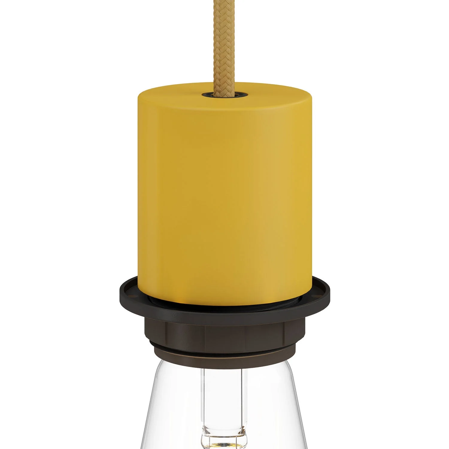 E27 semi-threaded metal lamp holder kit with hidden cable clamp - Mustard