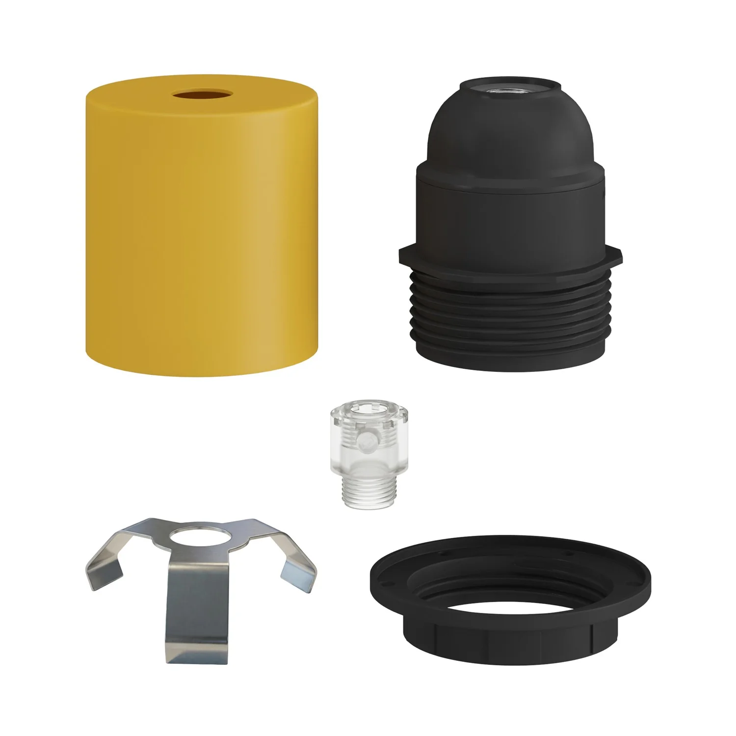 E27 semi-threaded metal lamp holder kit with hidden cable clamp - Mustard - Image 2