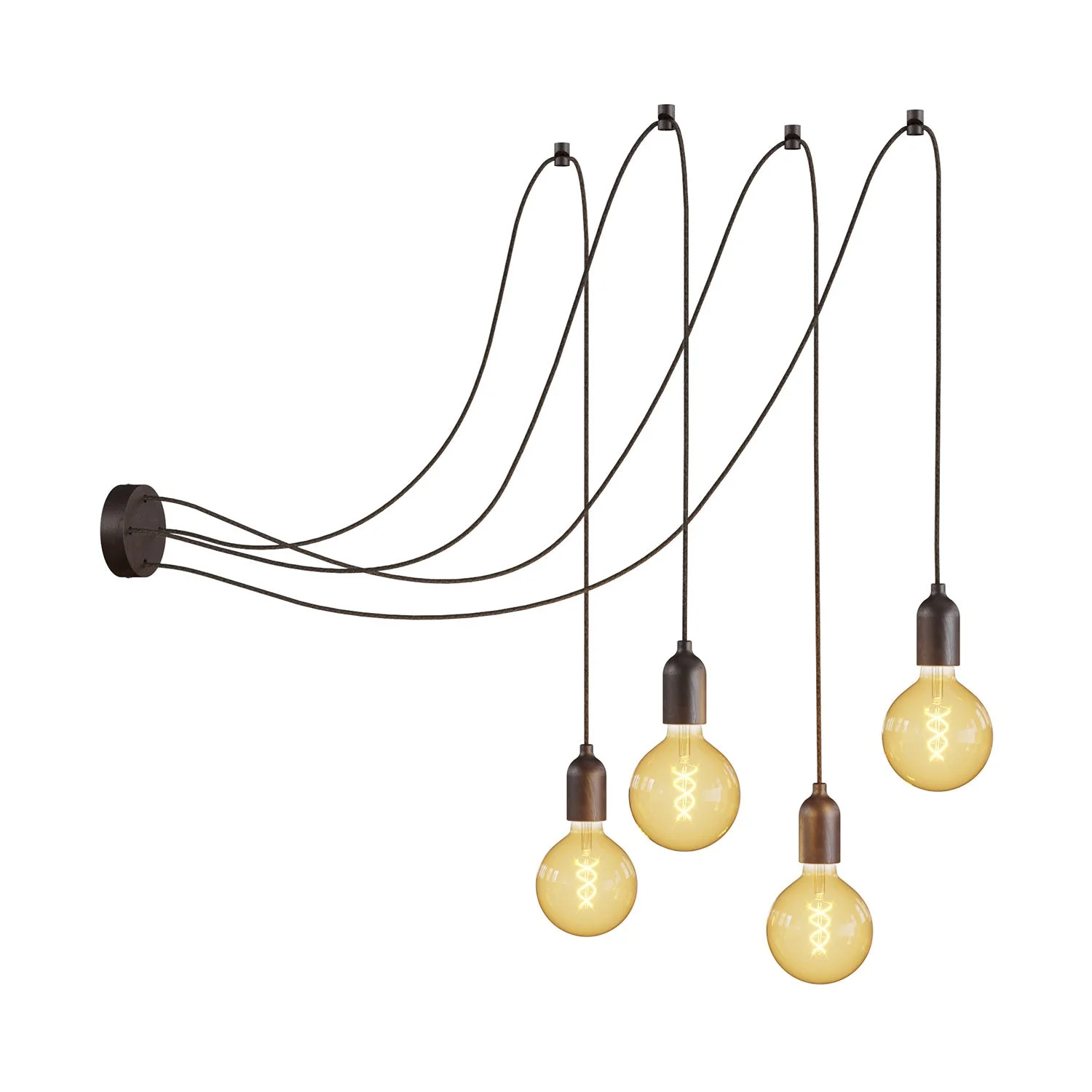 Spider - Multiple pendant lamp with 4 drops with wood finishes - Wengé effect