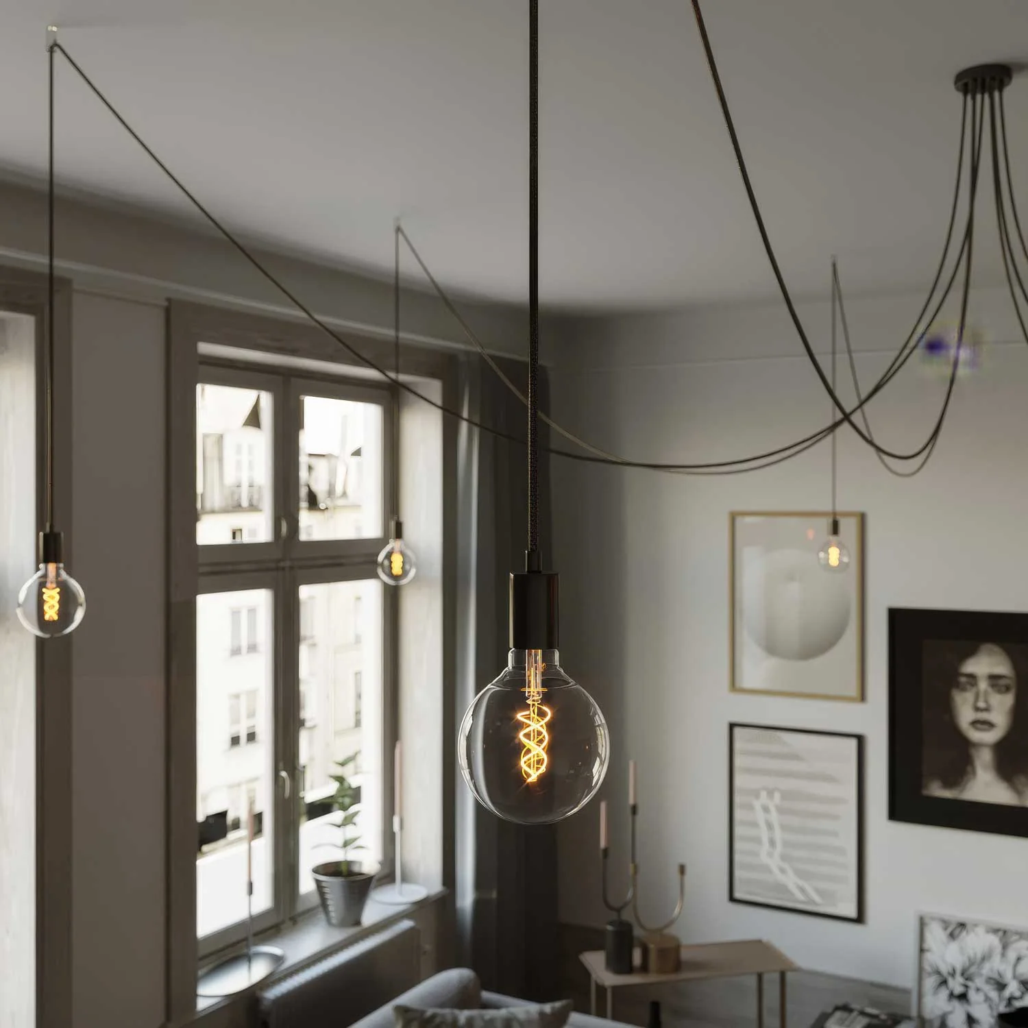 Spider - Multiple pendant lamp with 7 drops and metal finishes - Pearl black - Image 2