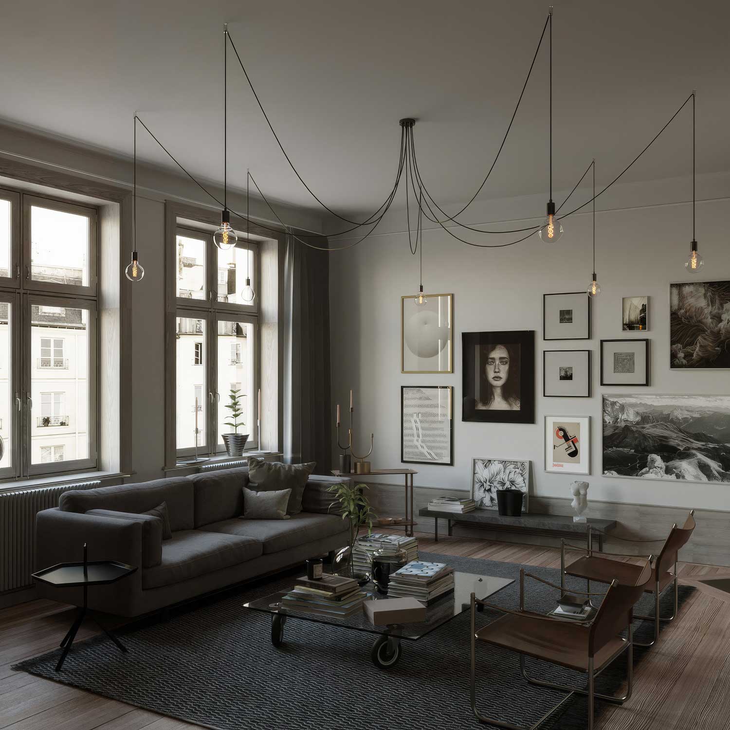 Spider - Multiple pendant lamp with 7 drops and metal finishes - Pearl black - Image 3