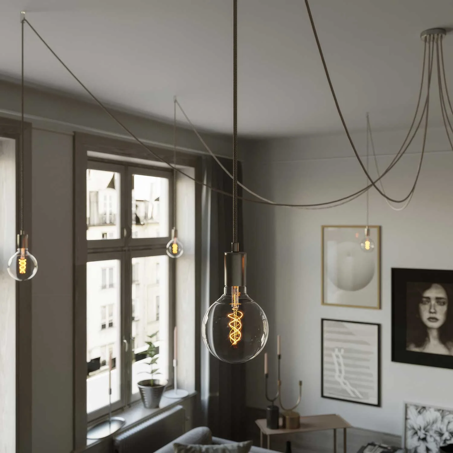 Spider - Multiple pendant lamp with 7 drops and metal finishes - Chrome - Image 2