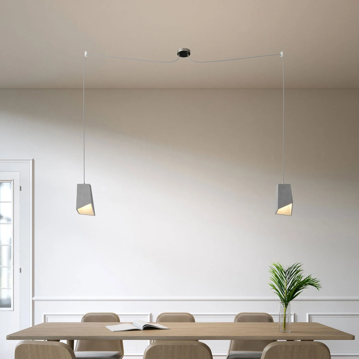 Spider - Multiple pendant lamp with 2 drops and Prisma cement lampshade - Cement Effect - Image 2