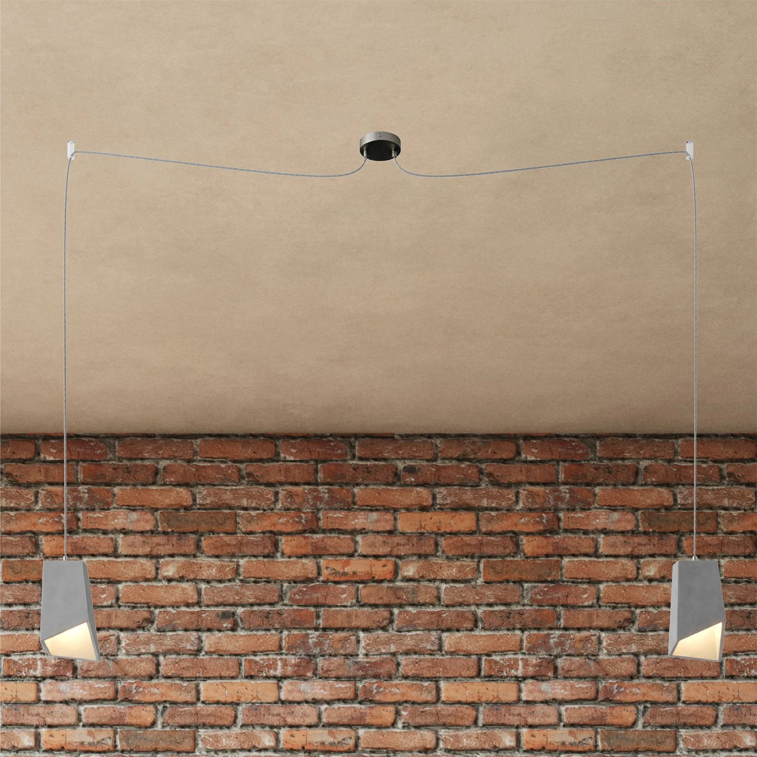 Spider - Multiple pendant lamp with 2 drops and Prisma cement lampshade - Cement Effect - Image 3