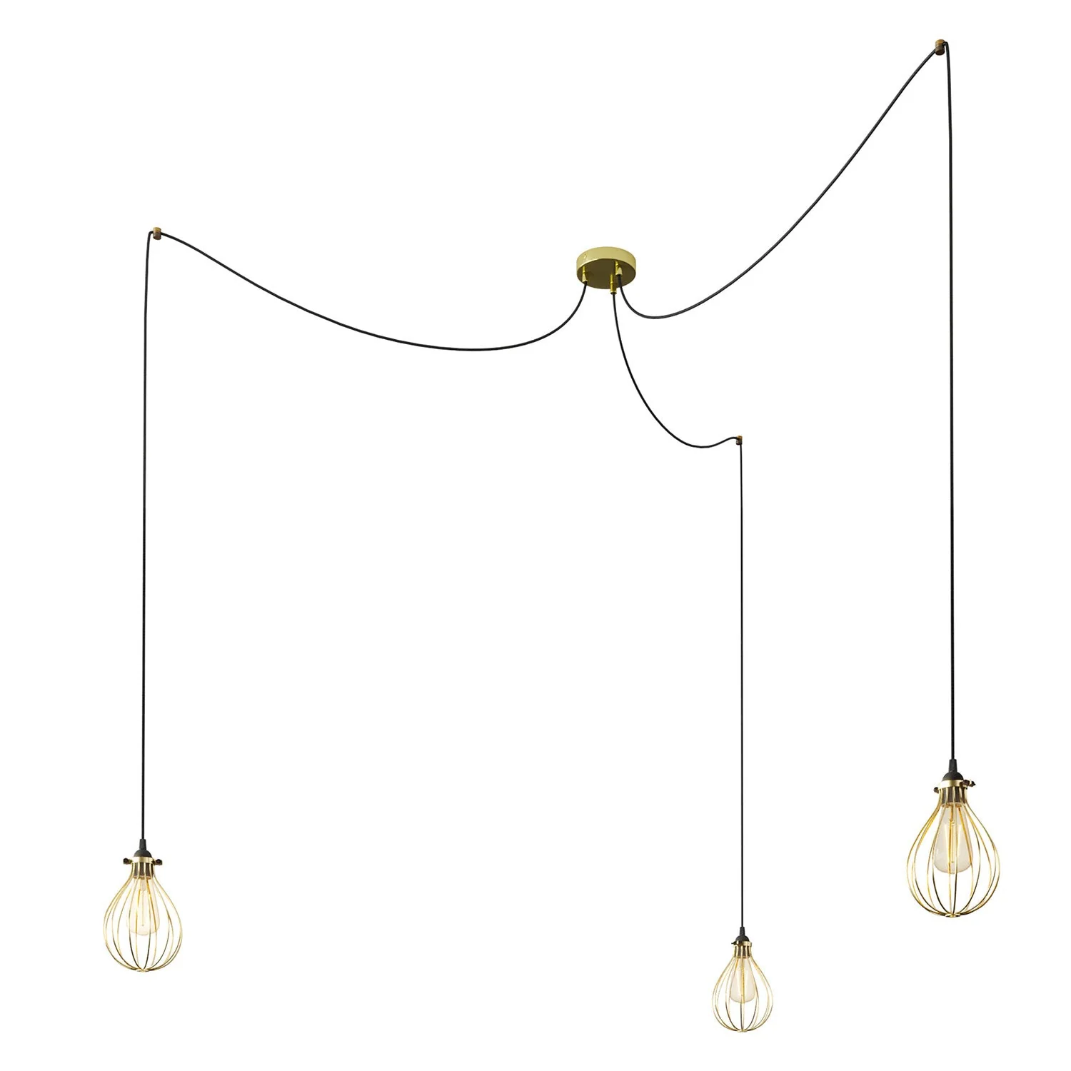 Spider - Multi-drop pendant lamp with 3 drops and Drop lampshade - Brass