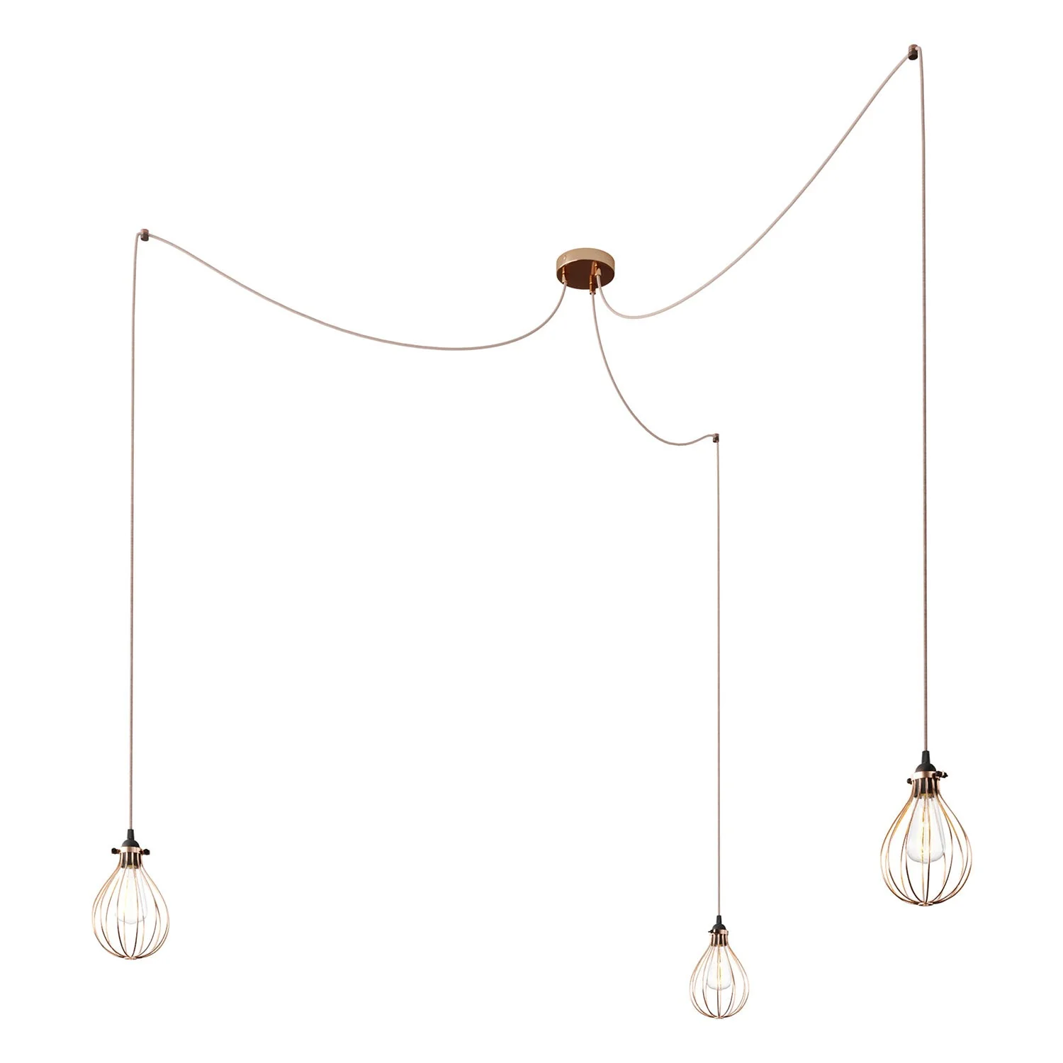 Spider - Multiple pendant lamp with 3 drops and Drop lampshade - Copper