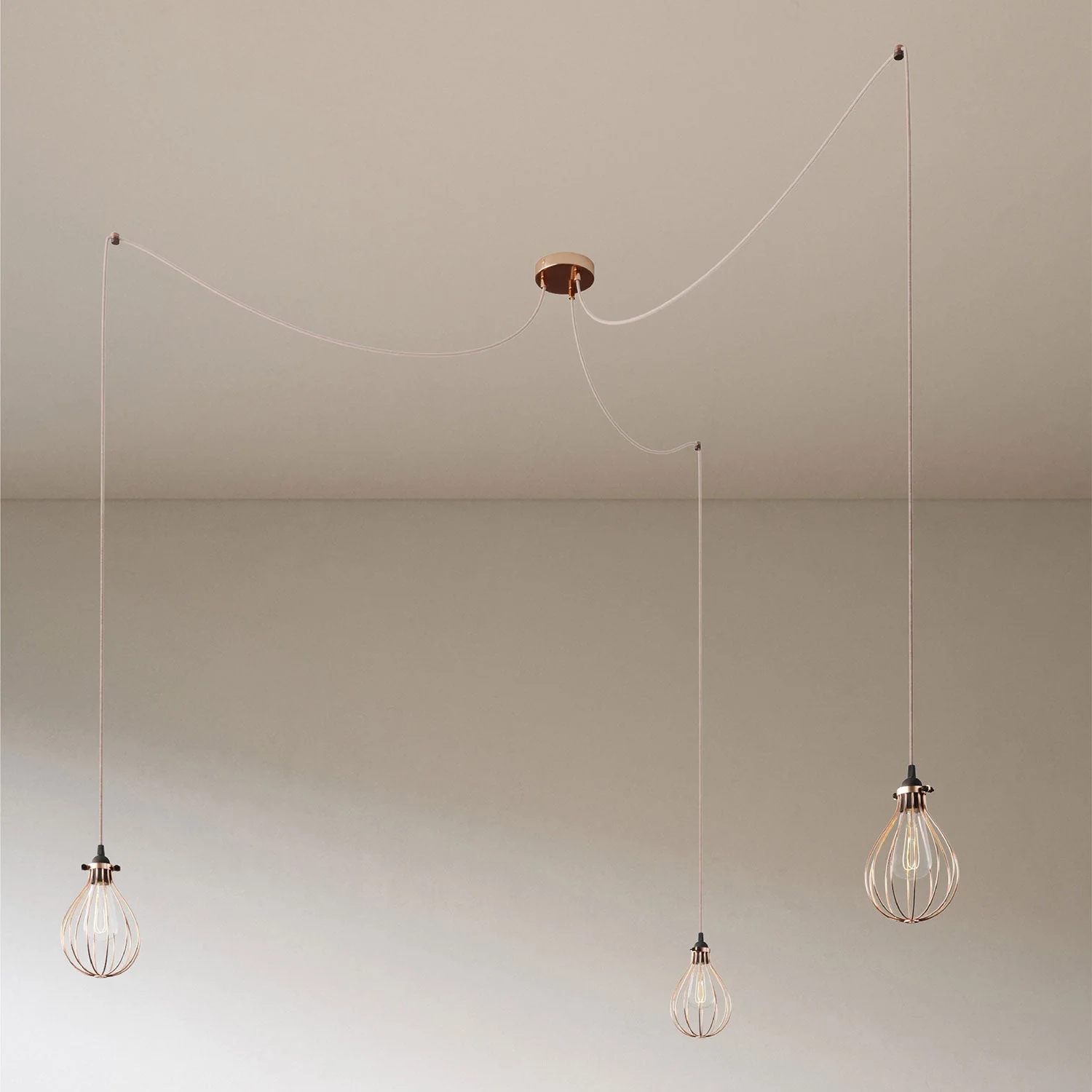 Spider - Multiple pendant lamp with 3 drops and Drop lampshade - Copper - Image 3