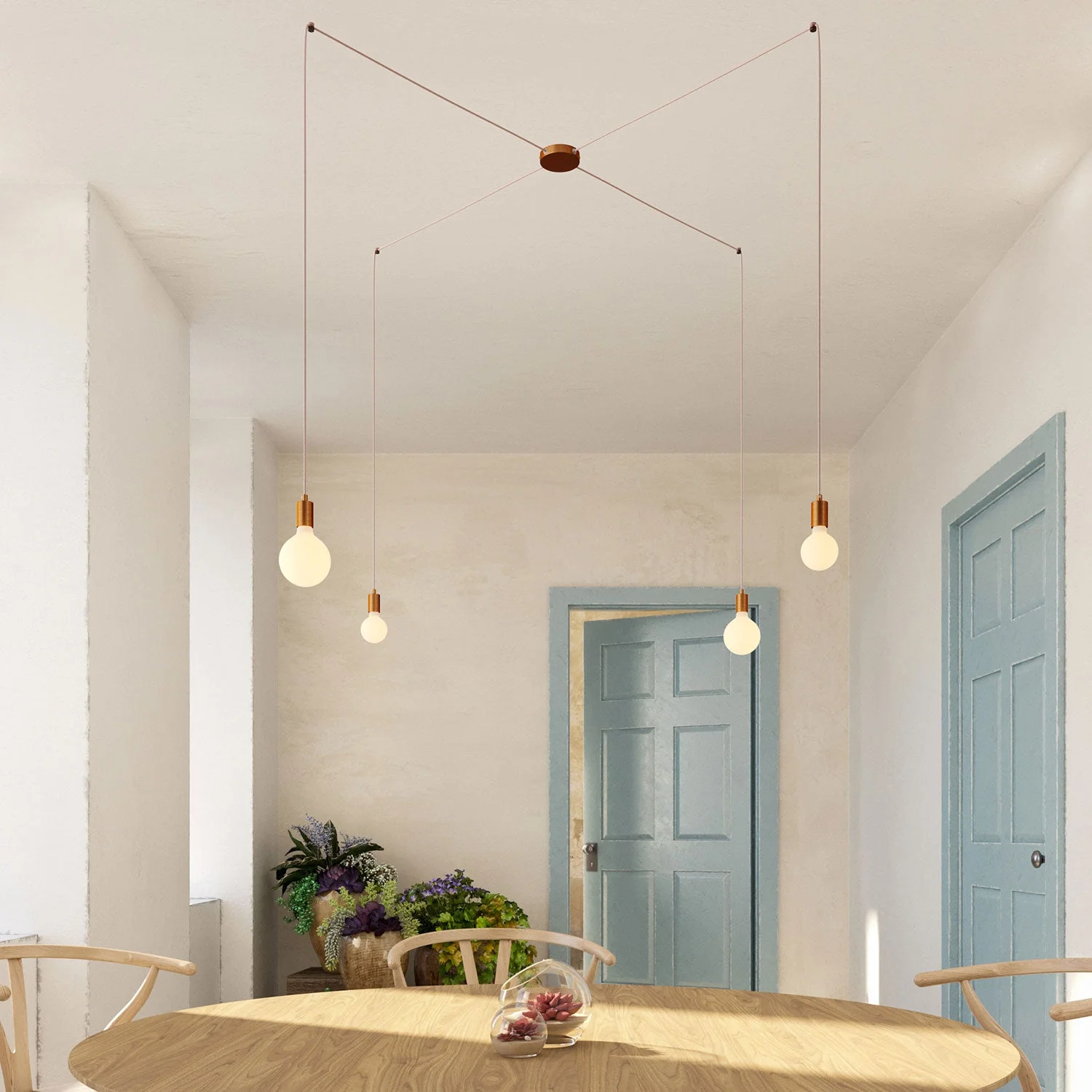 Spider - Multiple pendant lamp with 4 drops and metal finishes - Satin copper - Image 2