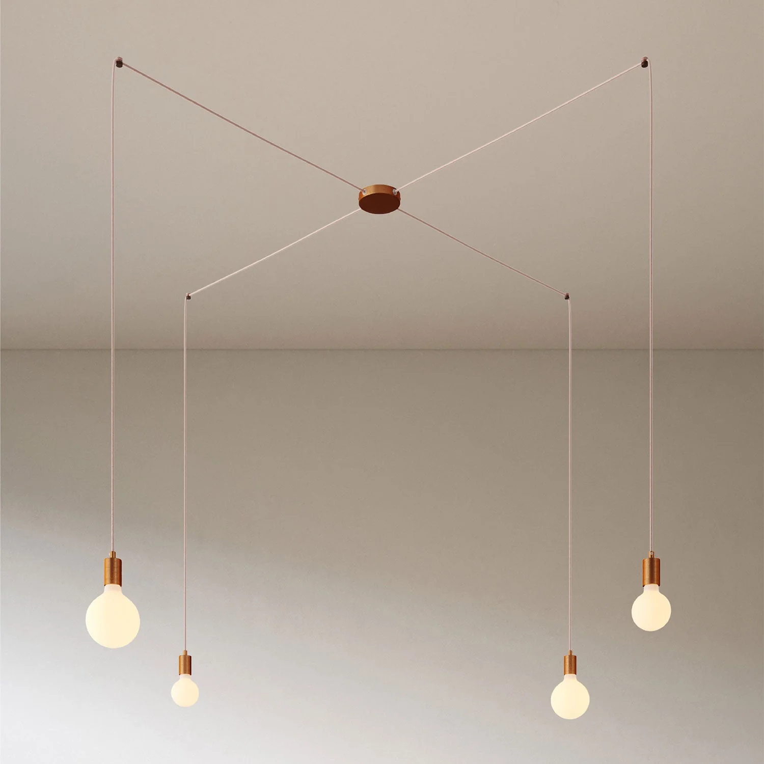 Spider - Multiple pendant lamp with 4 drops and metal finishes - Satin copper - Image 3