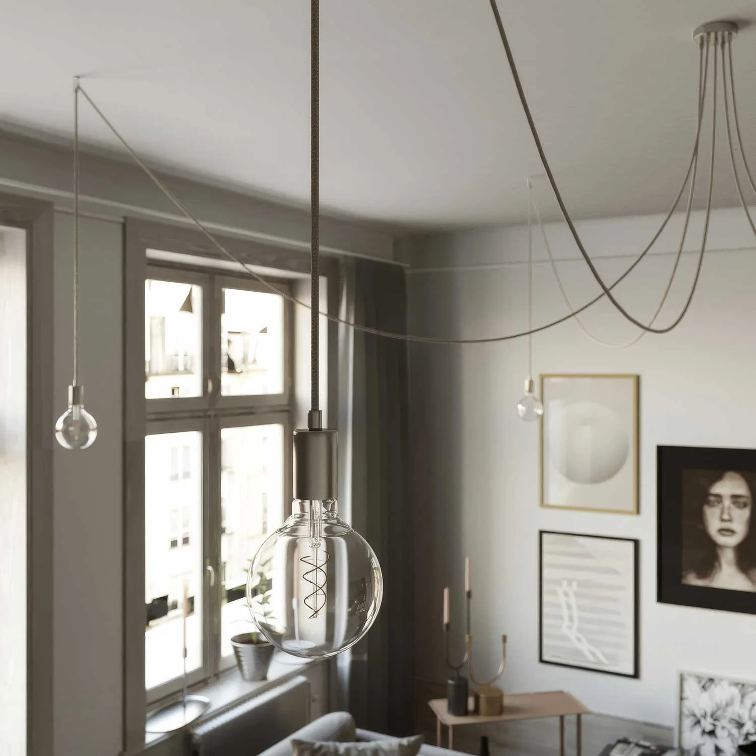 Spider - Multi-drop pendant lamp with 5 drops and metal finishes - Chrome - Image 2