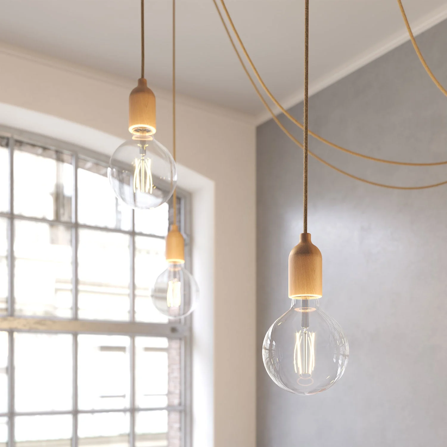 Spider - Multiple pendant lamp with 4 drops and wooden finishes - Neutral - Image 3