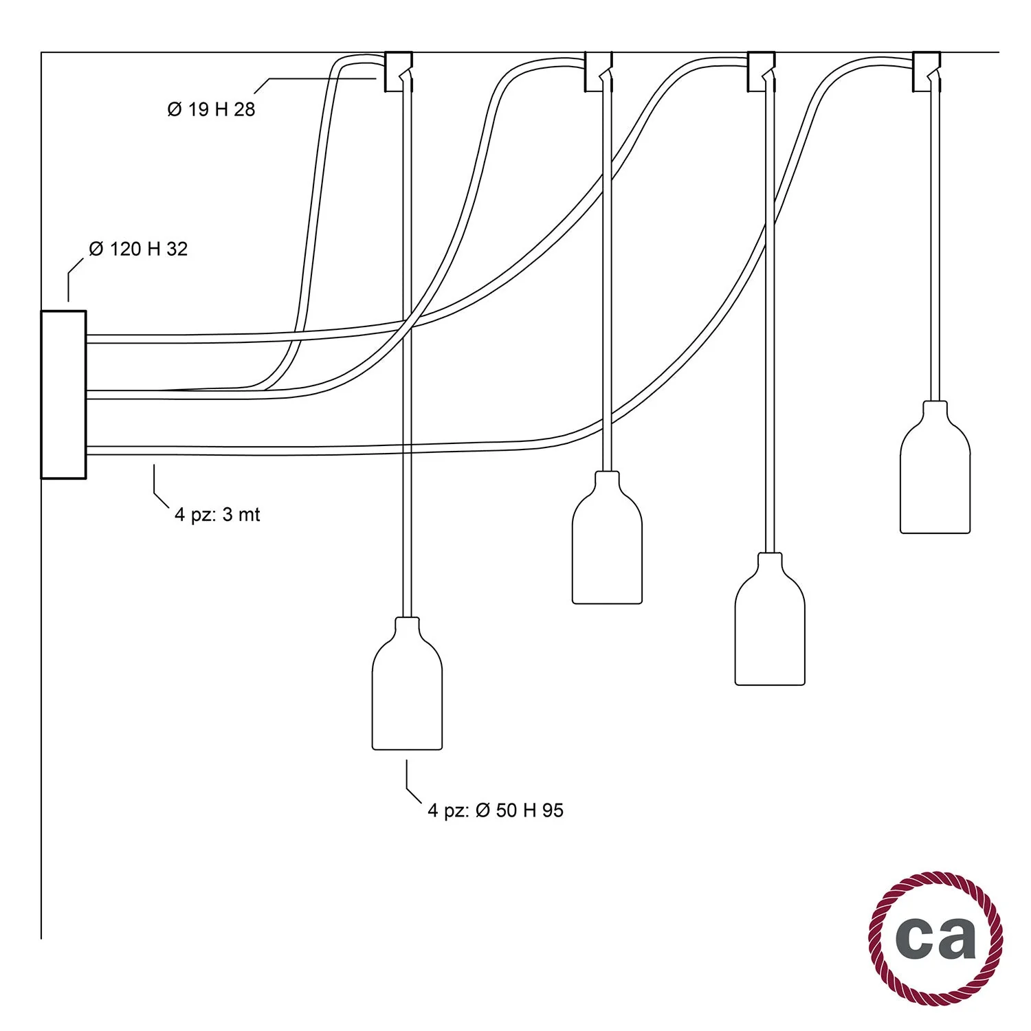 Spider - Multiple pendant lamp with 4 drops and wooden finishes - Neutral - Image 5