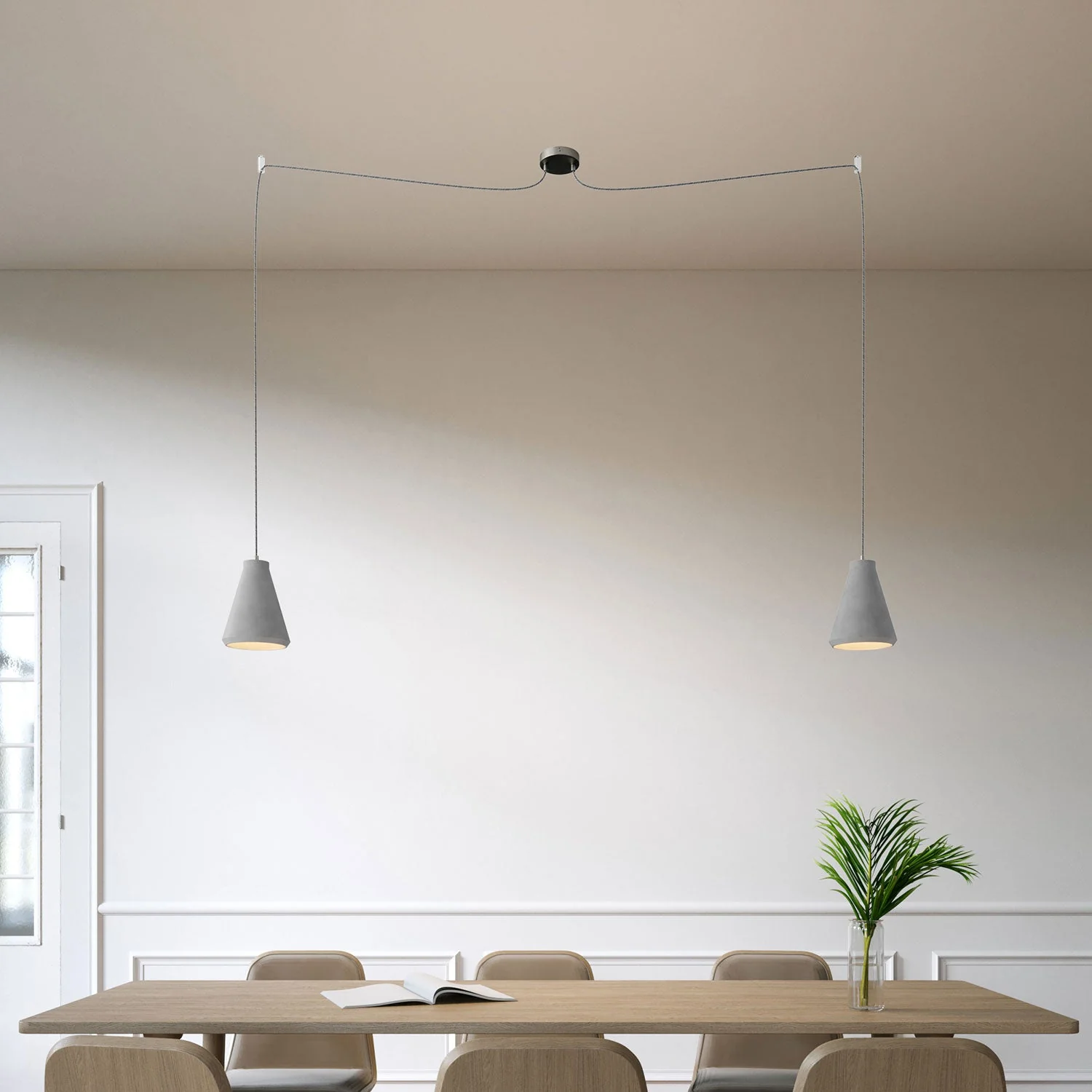 Spider - Multi-drop pendant light with 2 drops and Funnel lampshade in concrete - Concrete effect - Image 2