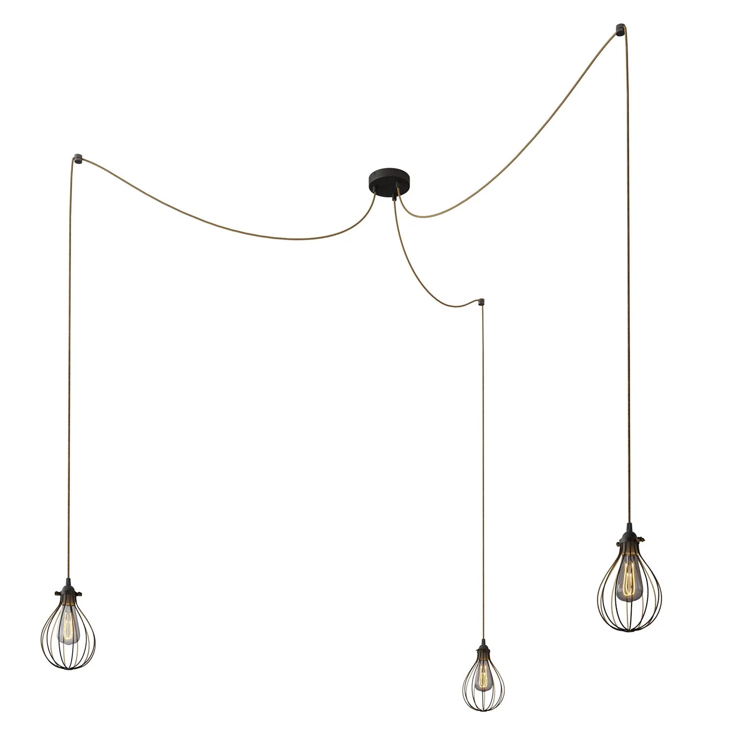 Spider - Multi-drop pendant lamp with 3 drops and Drop lampshade - Black