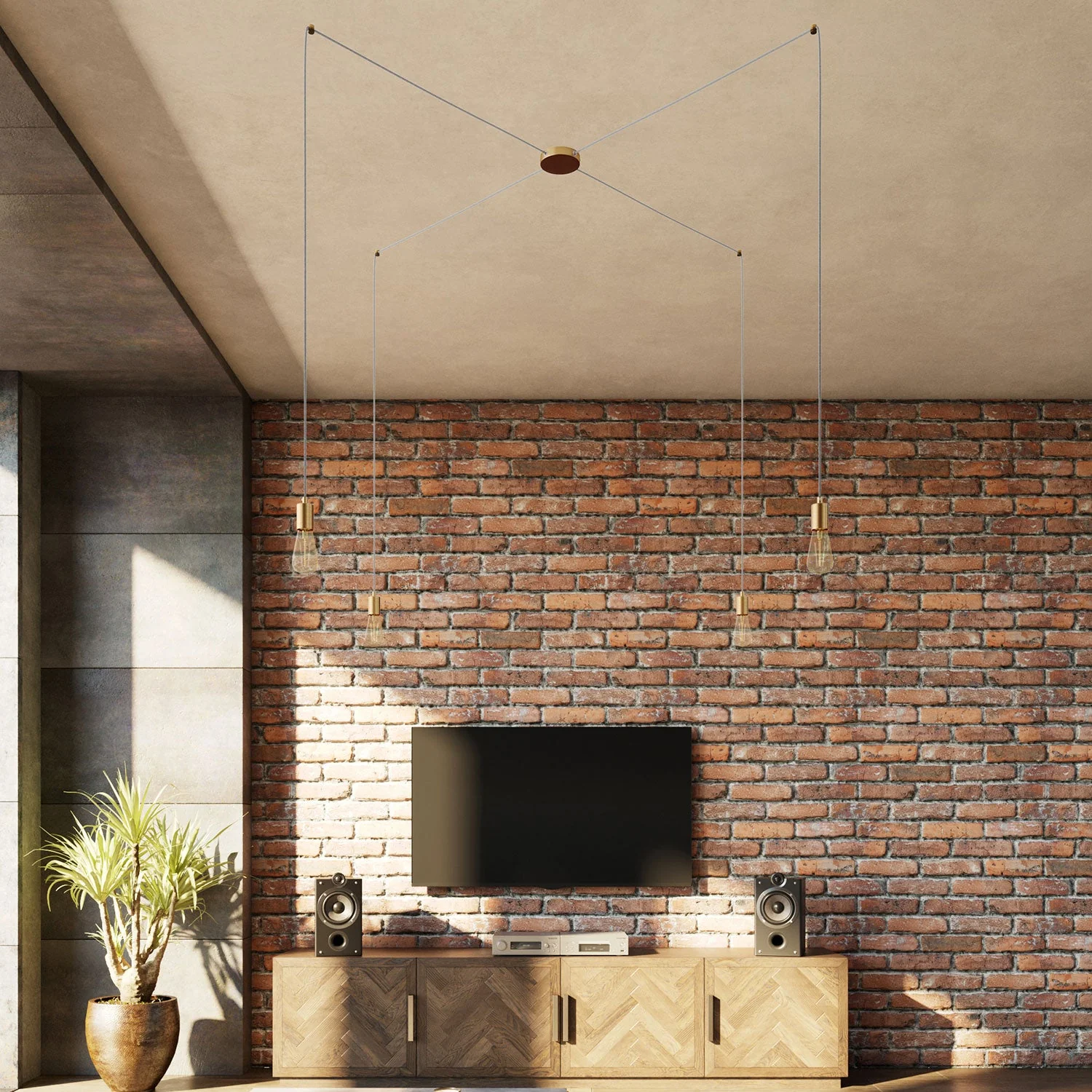 Spider - Multiple pendant lamp with 4 drops and metal finishes - Satin bronze - Image 2