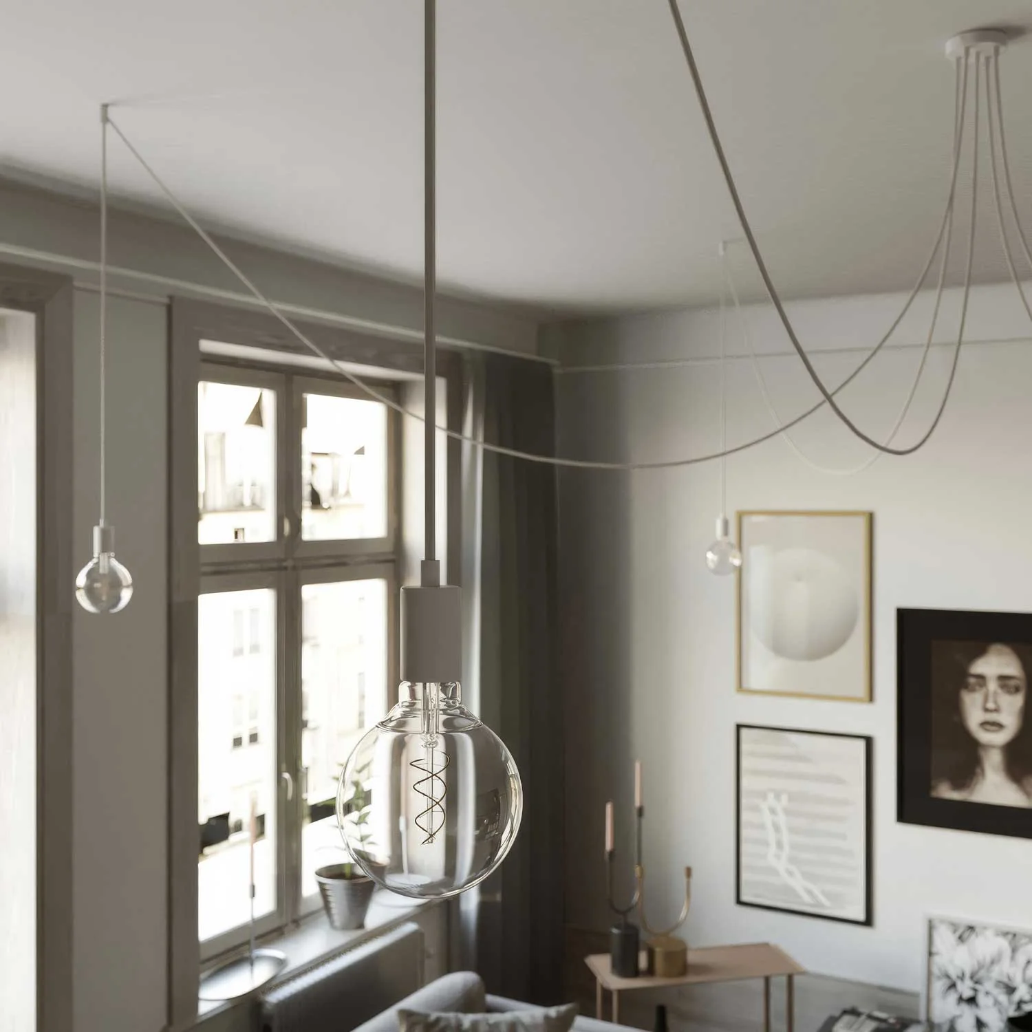 Spider – Multi-drop pendant lamp with 5 metal-finish drops – White - Image 2