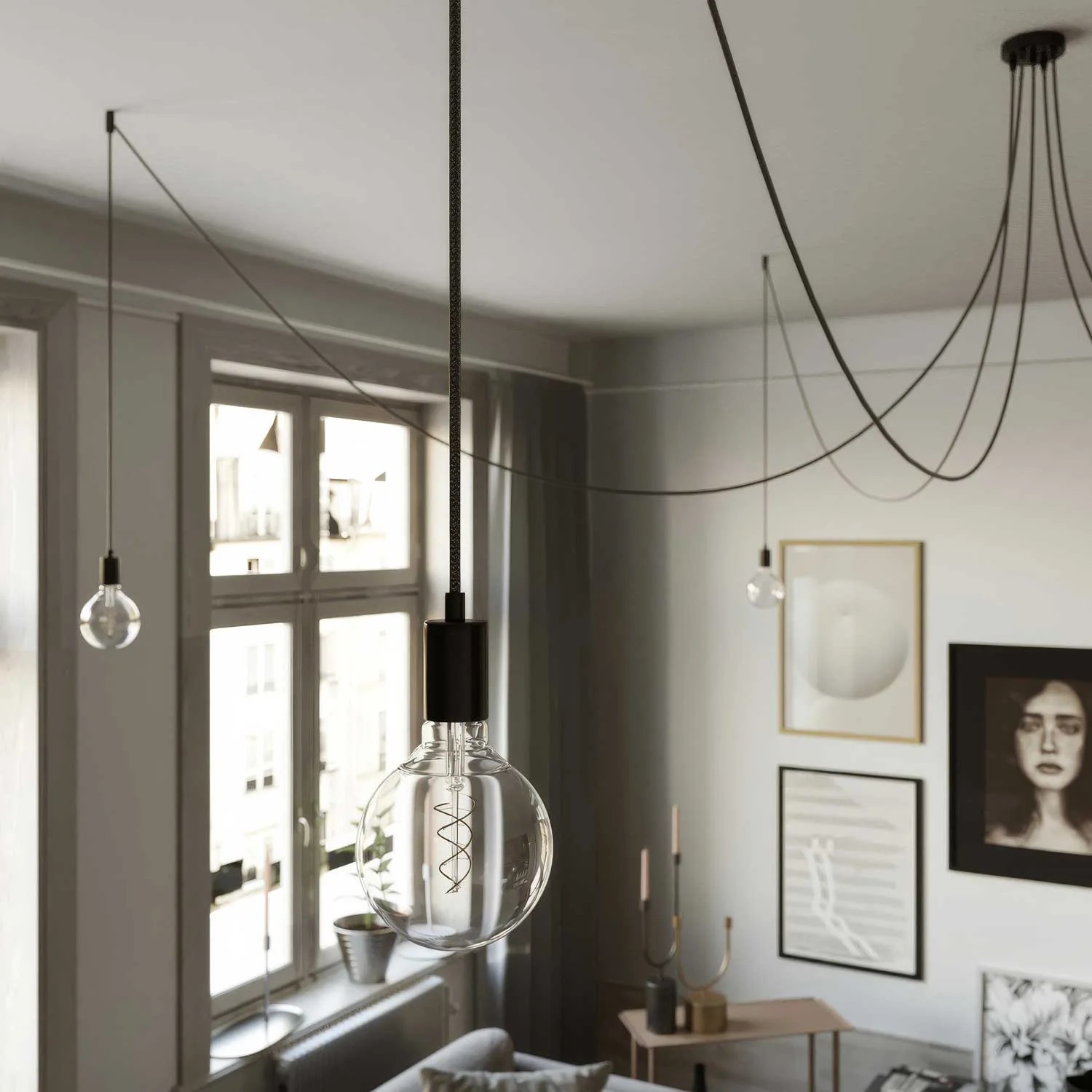 Spider - Multiple pendant lamp with 5 drops, metal finish - Black - Image 2