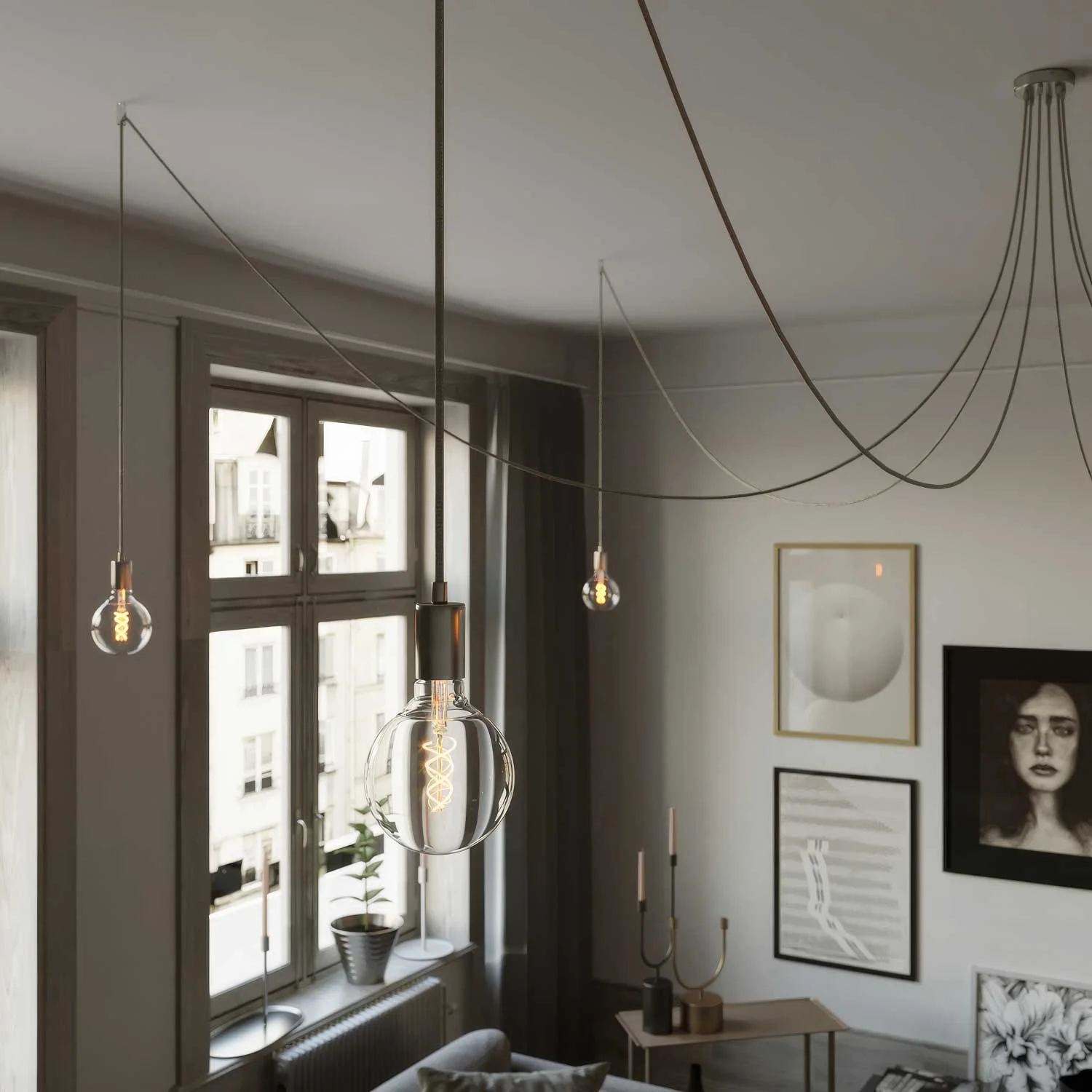Spider - Multi-drop pendant lamp with 6 drops with metal finishes - Chrome - Image 2