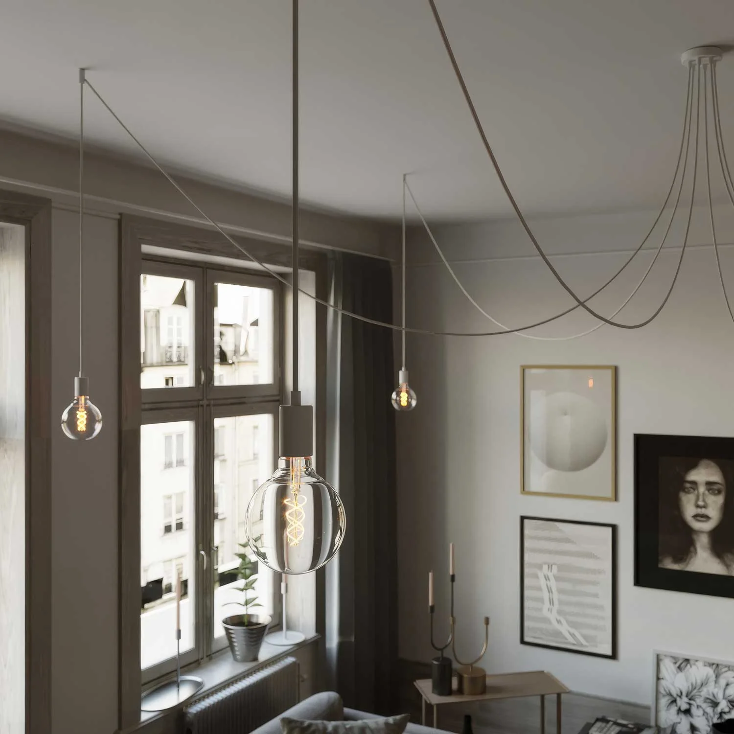 Spider - Multiple pendant lamp with 6 drops and metal finishes - White - Image 2