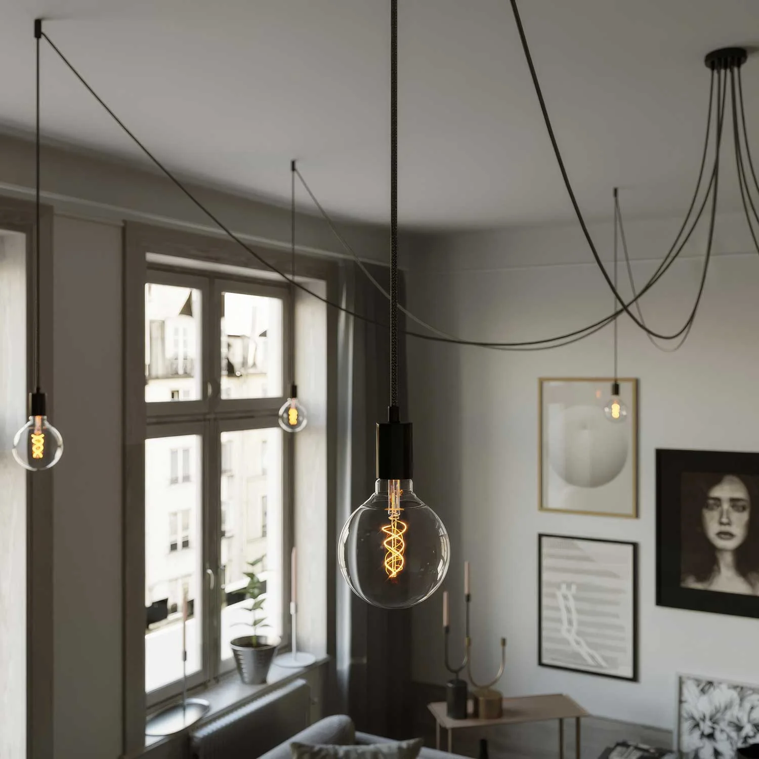 Spider - Multiple pendant lamp with 7 drops and metal finishes - Black - Image 2