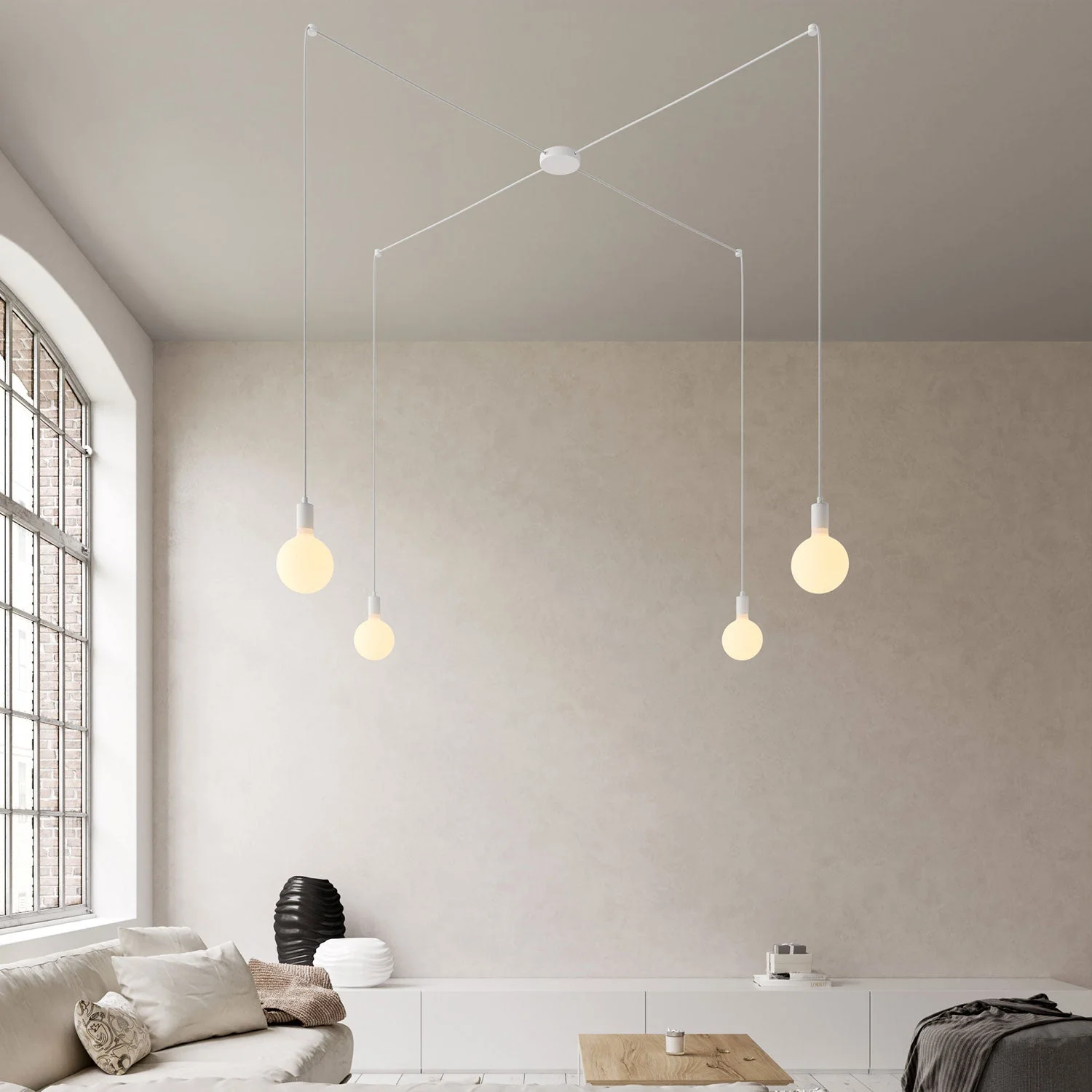 Spider - Multi-drop pendant lamp with 4 drops and metal finishes - White - Image 2